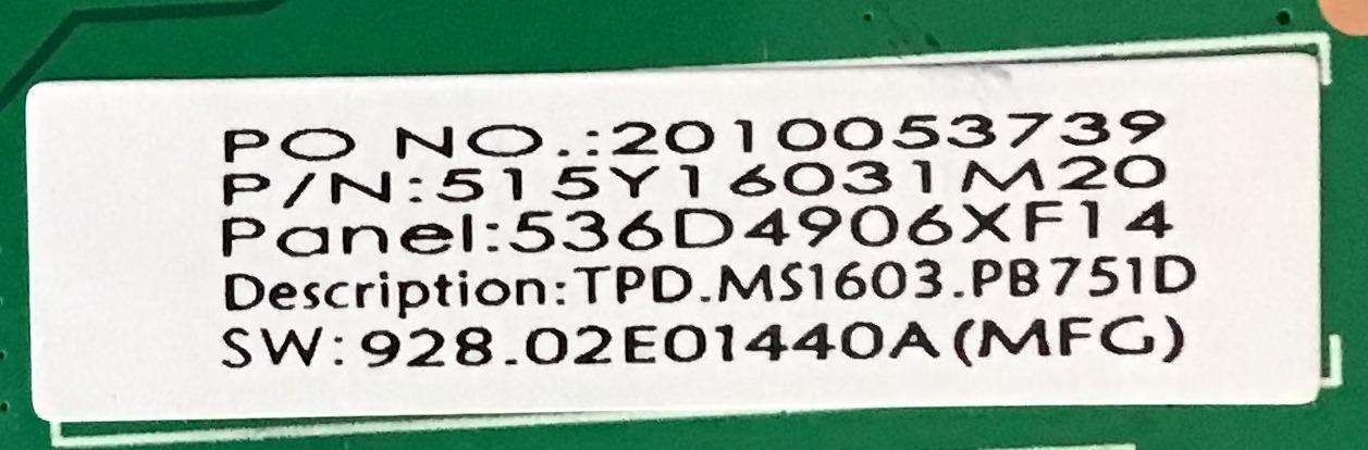 MAIN FUENTE COMBO  JVC / 515Y16031M20 / TPD.MS1603.PB751 / 536D4906XF14 / 2010053113 / PANEL LSC490HN02-S / MODELO LT-49MAW598 AAP - Imagen 3