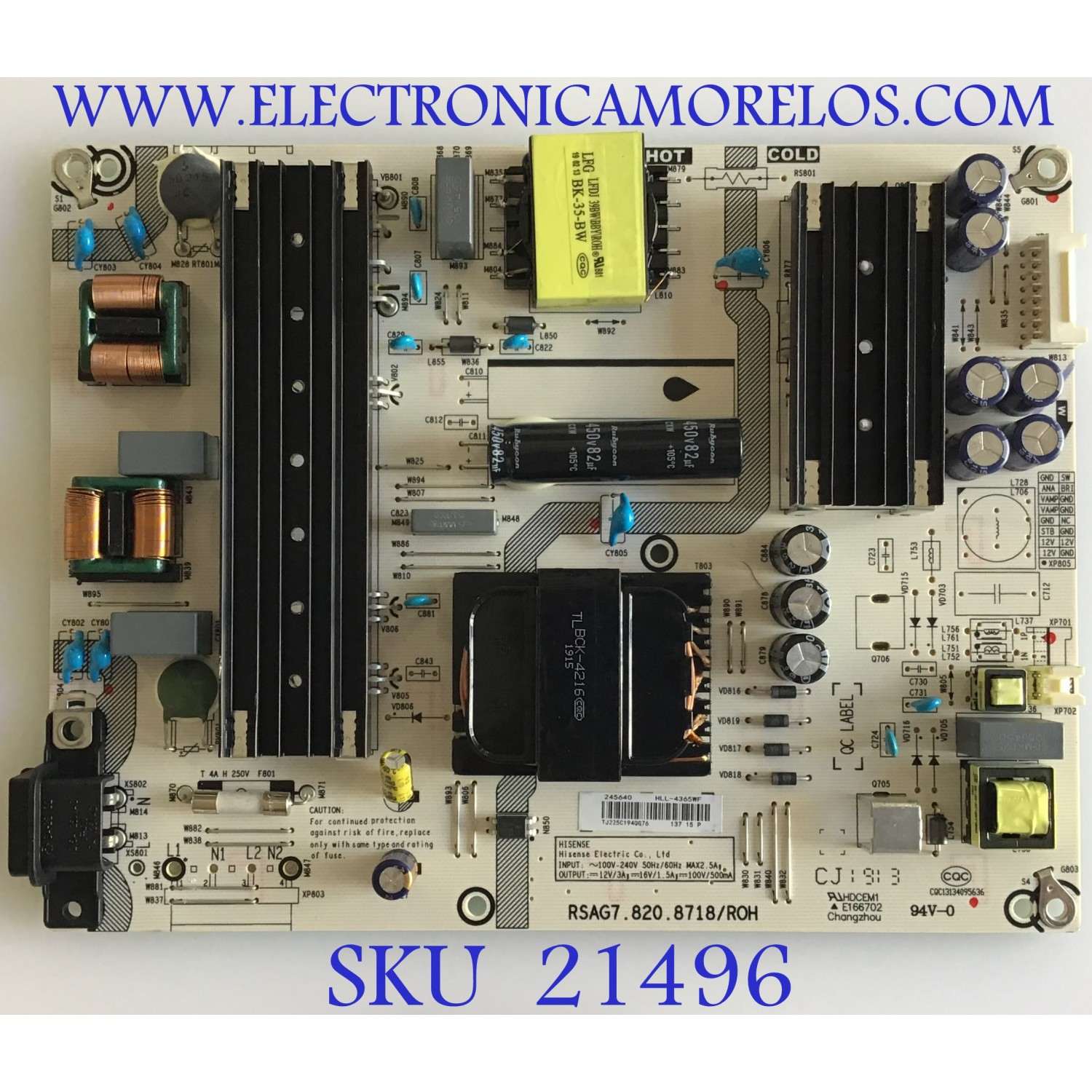 FUENTE DE PODER INSIGNIA / 245640 / RSAG7.820.8718/ROH / HLL-4365WF / PANEL JHD550N1F81-TX\S0\FM\ROH\BBY / MODELO NS-55D420NA20 