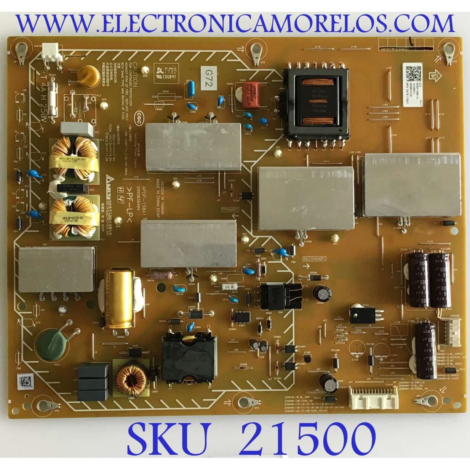 FUENTE DE PODER PARA TV SONY ORIGINAL / NUMERO DE PARTE 1-474-683-11 / APDP-158A1A / 2955036404 / 147468311 / PANEL T750QVF03.1 / MODELO XBR-75X900E