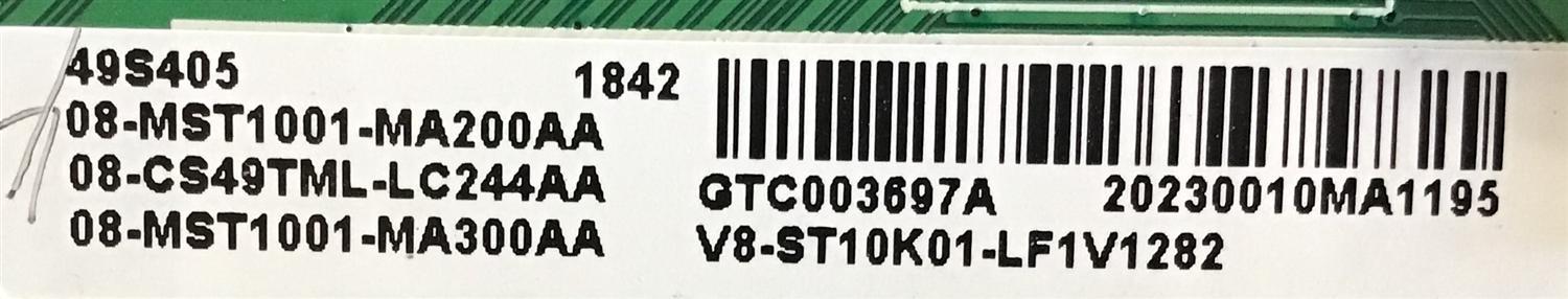 MAIN TCL / 08-CS49TML-LC244AA / 40-MST10C-MAB2HG / V8-ST10K01-LF1V1282 / 08-MST1001-MA300AA / PANEL LVU485ND1L CD9W09 / DISPLAY ST4851D04-3 / MODELO 49S405TDAA / 50S431 - Imagen 3