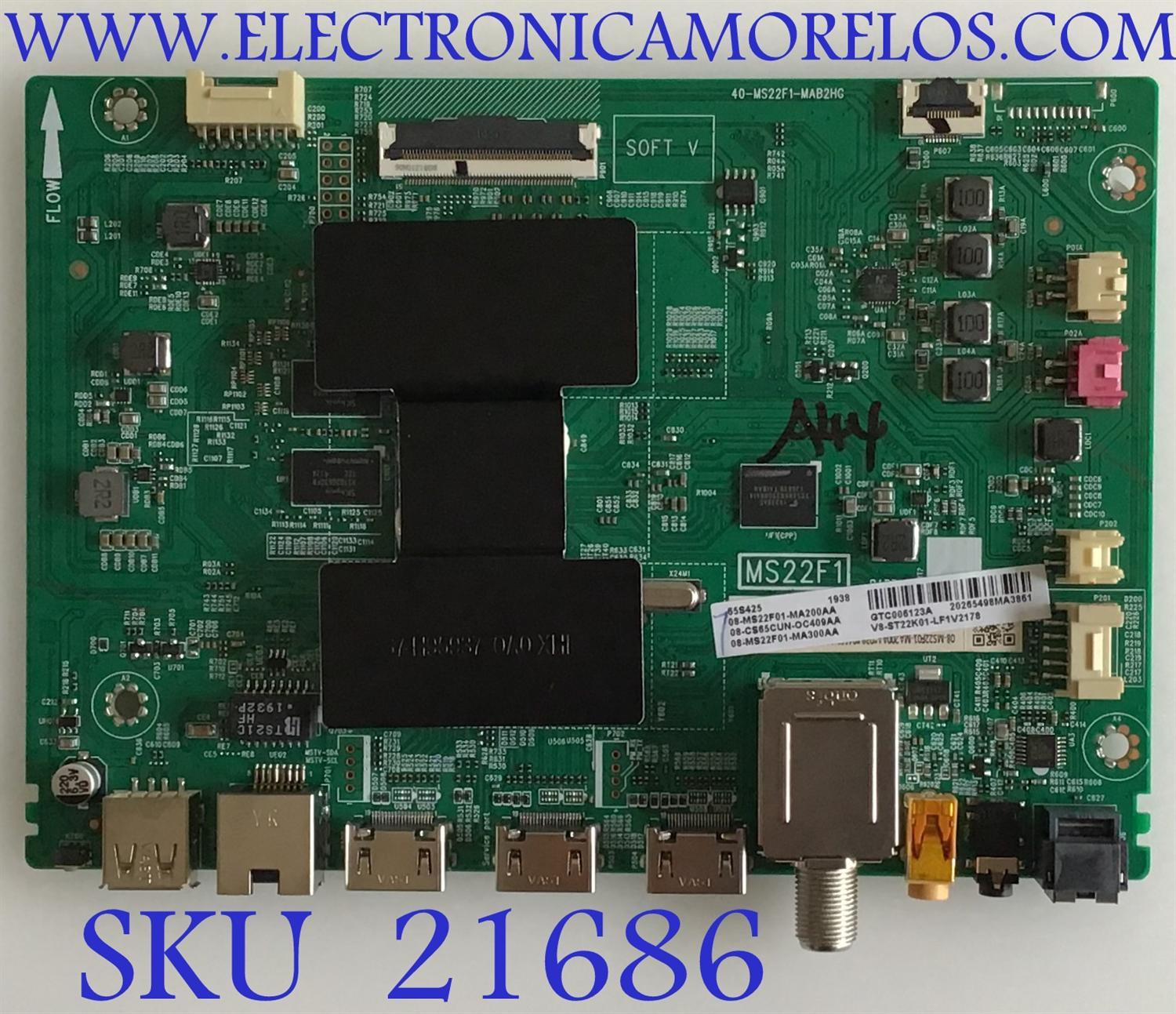 MAIN TCL / 08-CS65CUN-OC409AA / 40-MS22F1-MAB2HG / 08-MS22F01-MA300AA / V8-ST22K01-LF1V2178 / PANEL LVU65NDEL CD9W12 V2 / MODELO 65S425