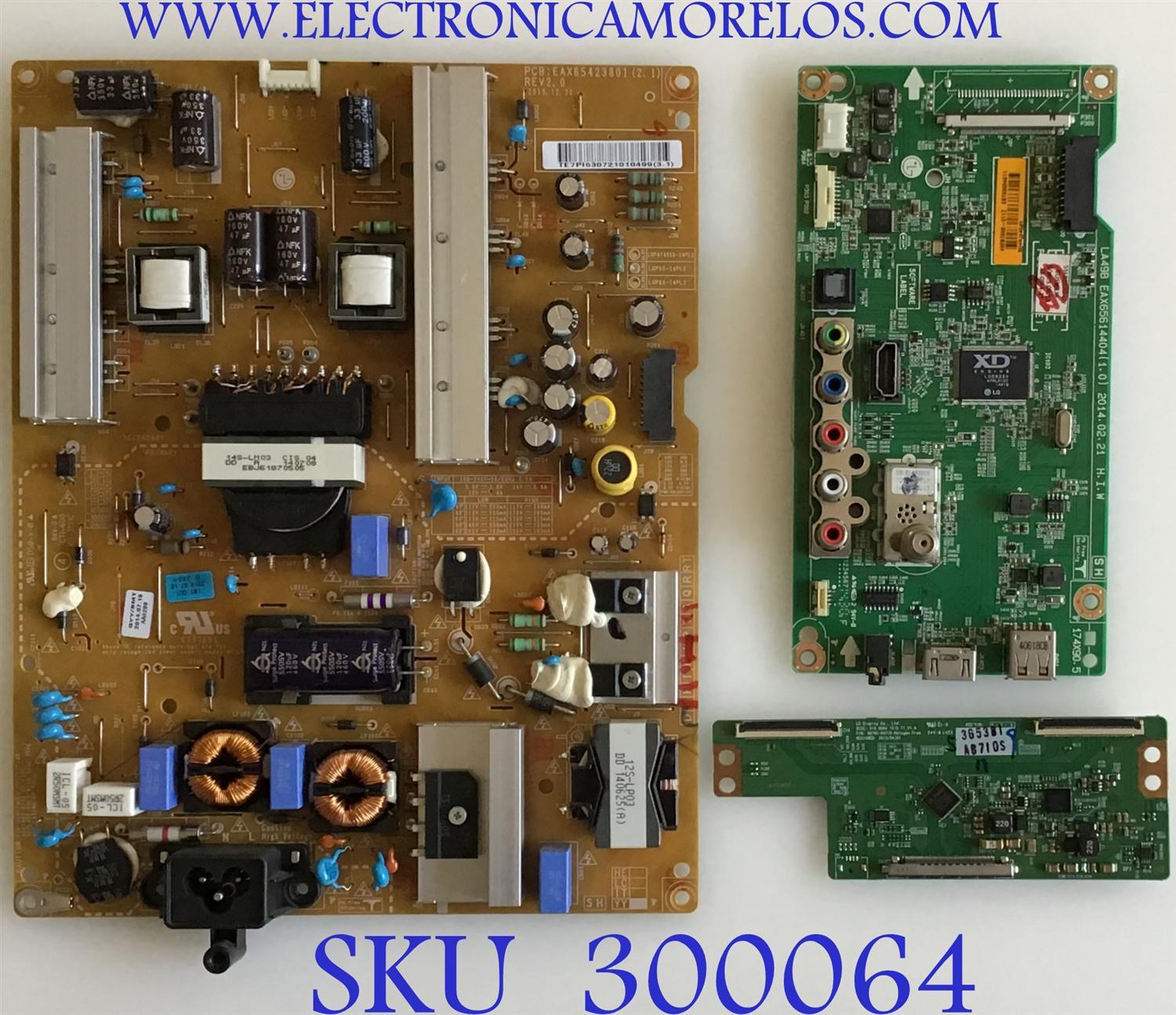 KIT DE TARJETAS  LG / MAIN EBT63034611 / EAX65614404(1.0) / FUENTE EAY63072101 / LGP55-14PL2 / T-CON 6871L-3653B / 6870C-0471D / PANEL LC550DUE (FG)(A6) / MODELO 55LB5550-UY.BUSWLJR