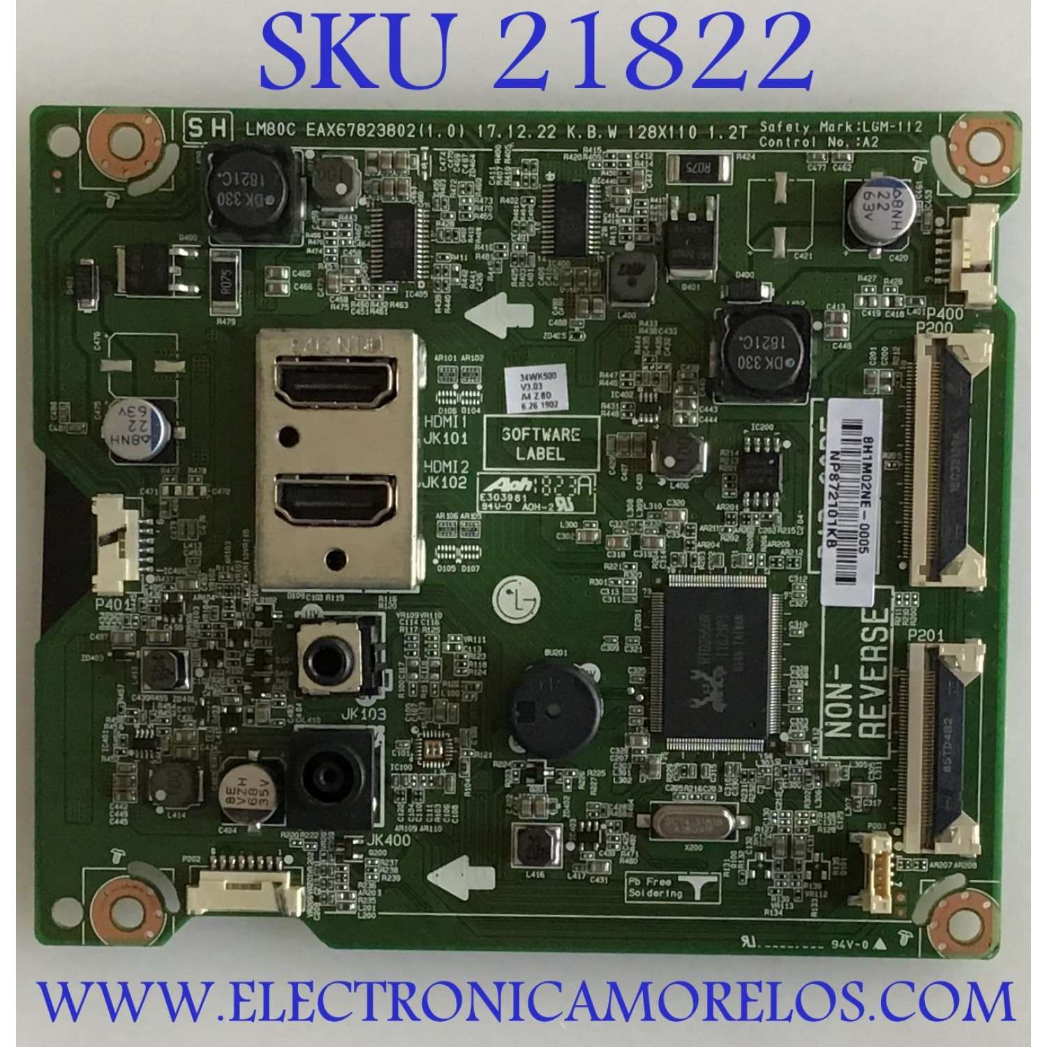 MAIN MONITOR LG / EAX67823802(1.0) / NP872101KB / PANEL LGM340FS41 / MODELO 34WK500-P.AUSLESN