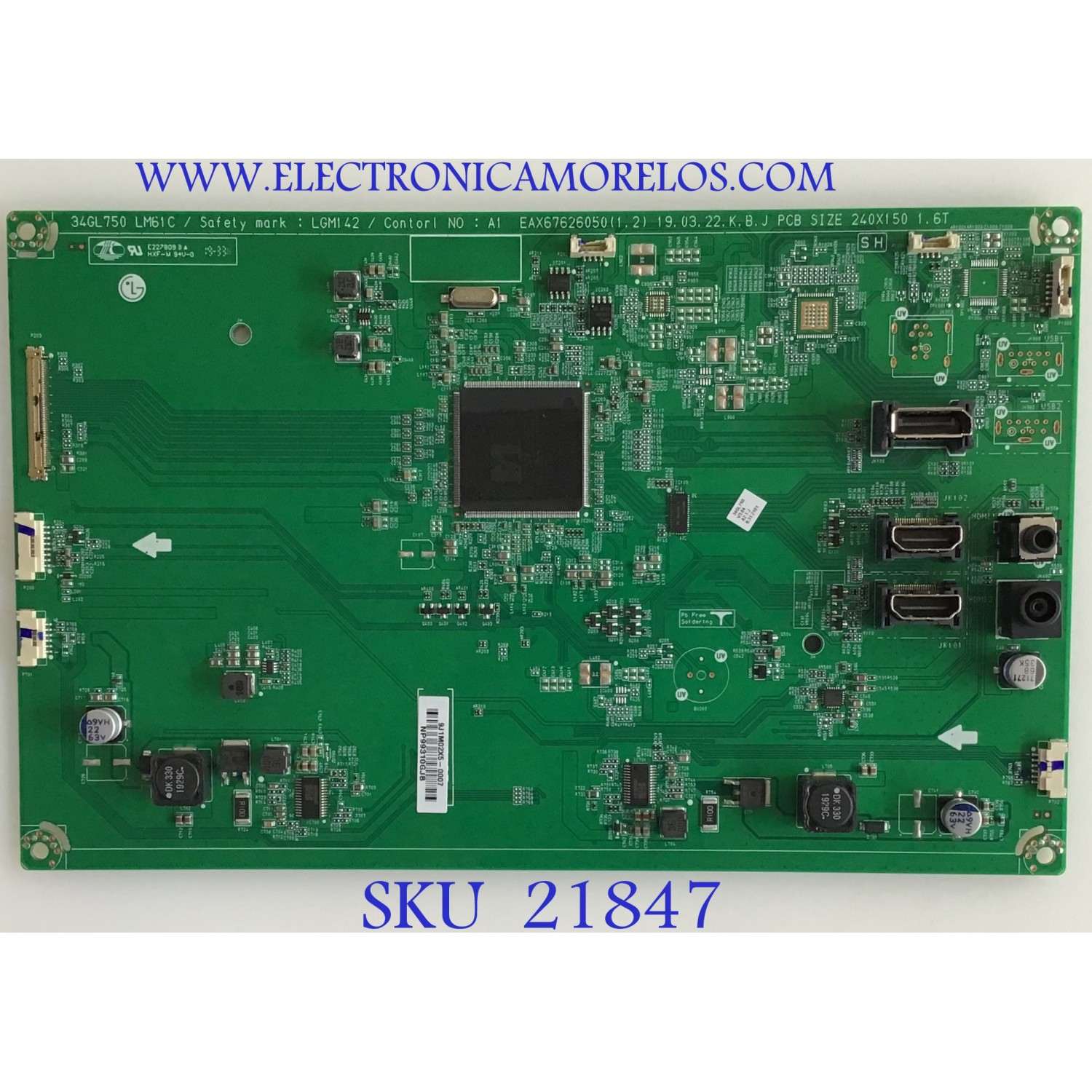 MAIN MONITOR LG / EAX67626050 / 34GL750 / PANEL LM340WW2(SS)(C1) / MODELO 34GL750-BB.AUSOMPW