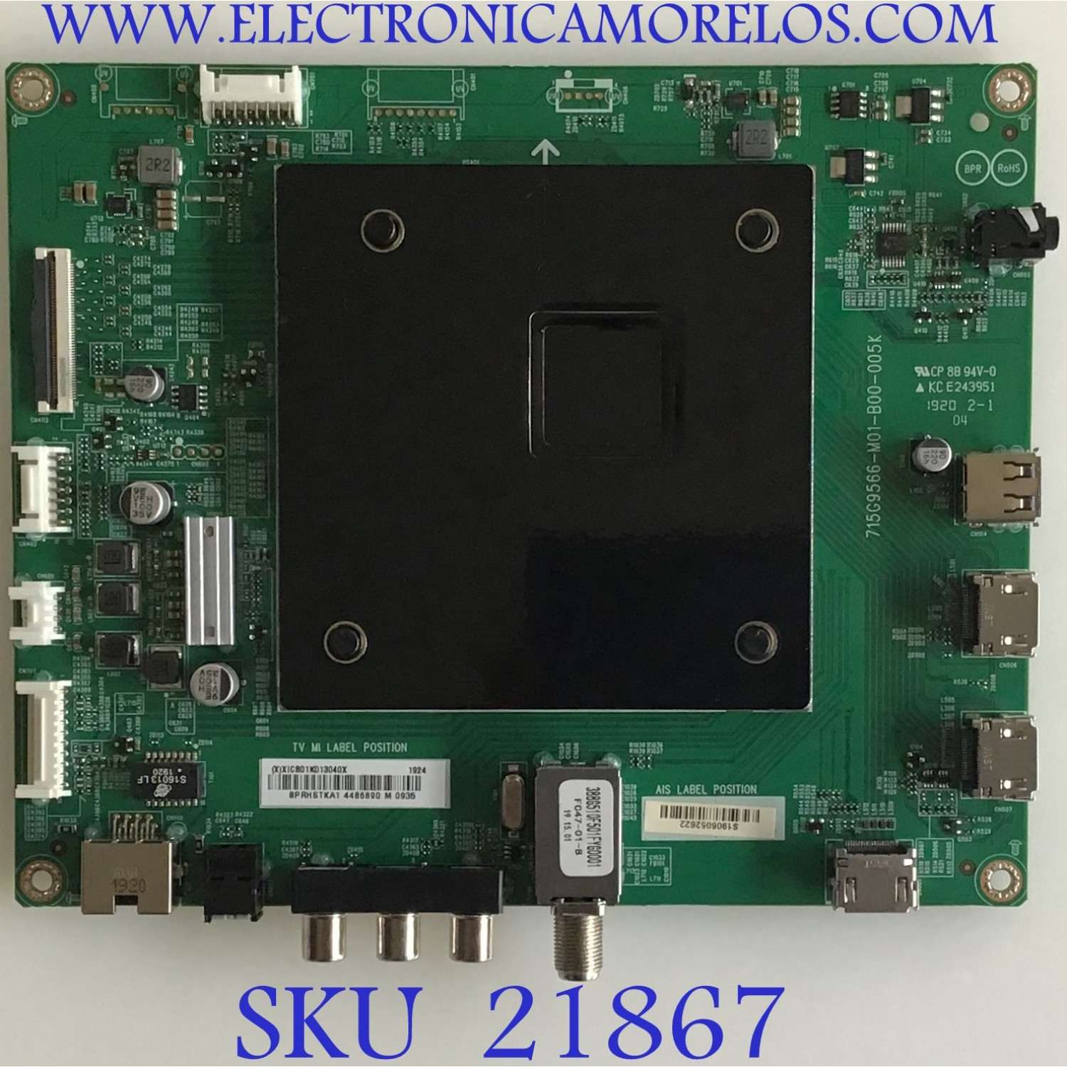 MAIN INSIGNIA / 756TXICB01K013 / 715G9566-M01-B00-005K / (X)XICB01K013040X / BPRHSTKA1 / PANEL TPT550U2 -D077.L REV:S21A / MODELO NS-55DF710NA19