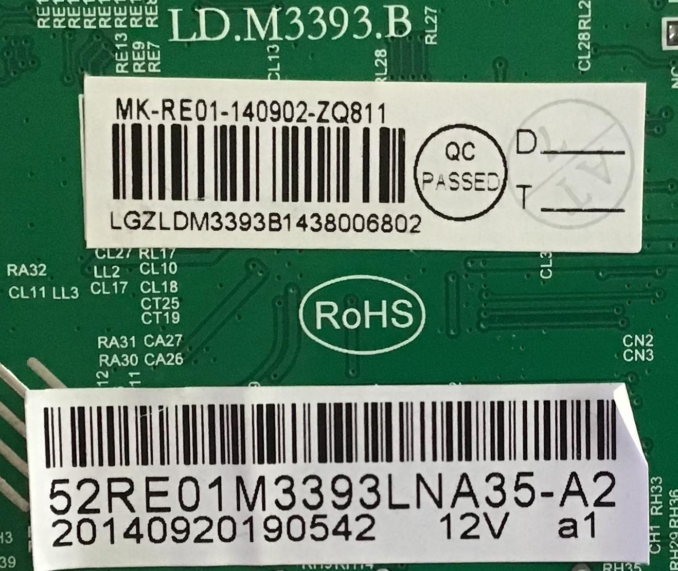 MAIN RCA / 52RE01M3393LNA35-A2 / LD.M3393.B / RE01-140902-ZQ811 / PANEL DJ520HJS4315-12V / MODELO LED52B45RQ - Imagen 2