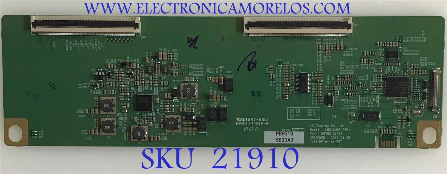 T-CON LG 6871L-5823A / 6070C-0794A / LM430UW5-SSB1 / PANEL LM340UW5(SS)(B1) / MODELO 34WK95C-W