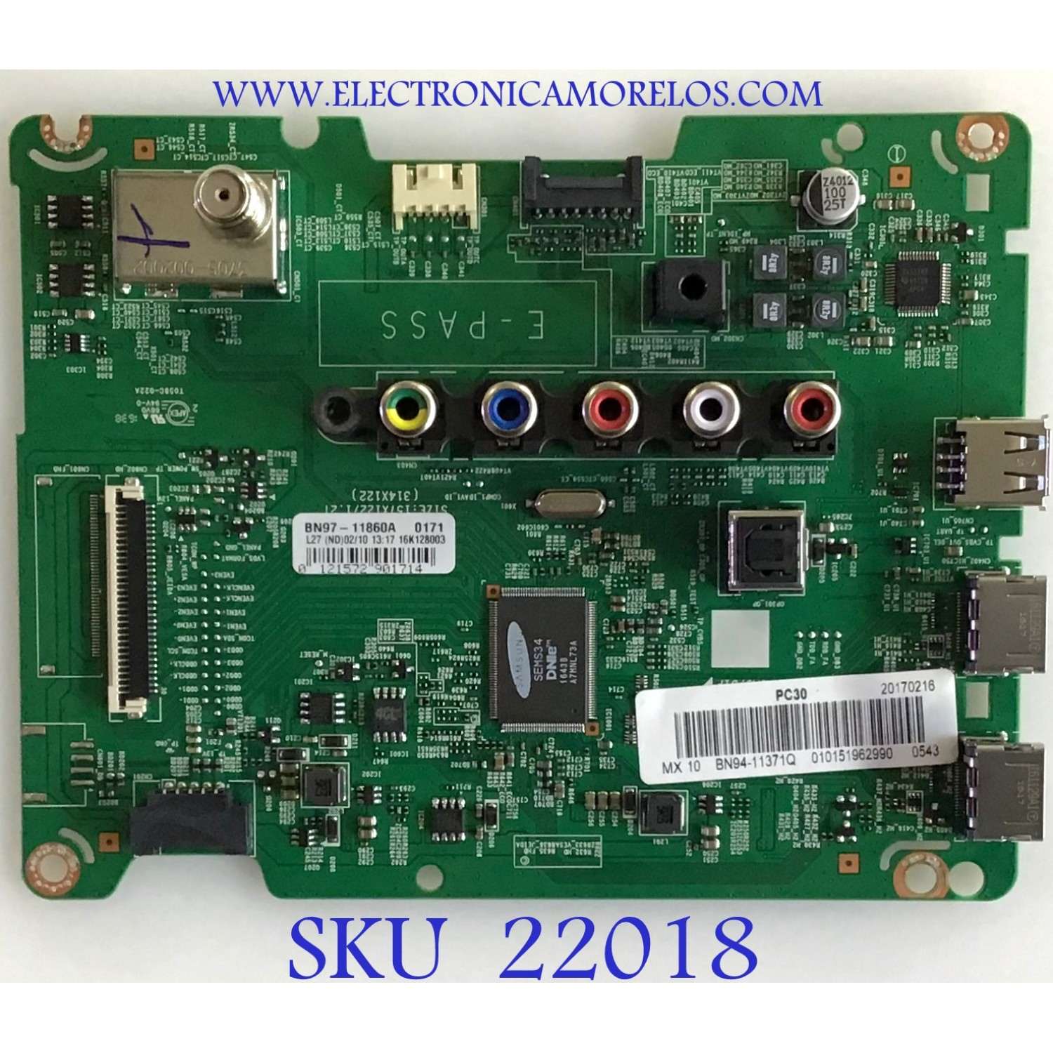 MAIN SAMSUNG / BN94-11371Q / BN41-02415C / BN97-11860A / PANEL CY-HH028AGEV1H / MODELO UN28H4000BXZA BA01