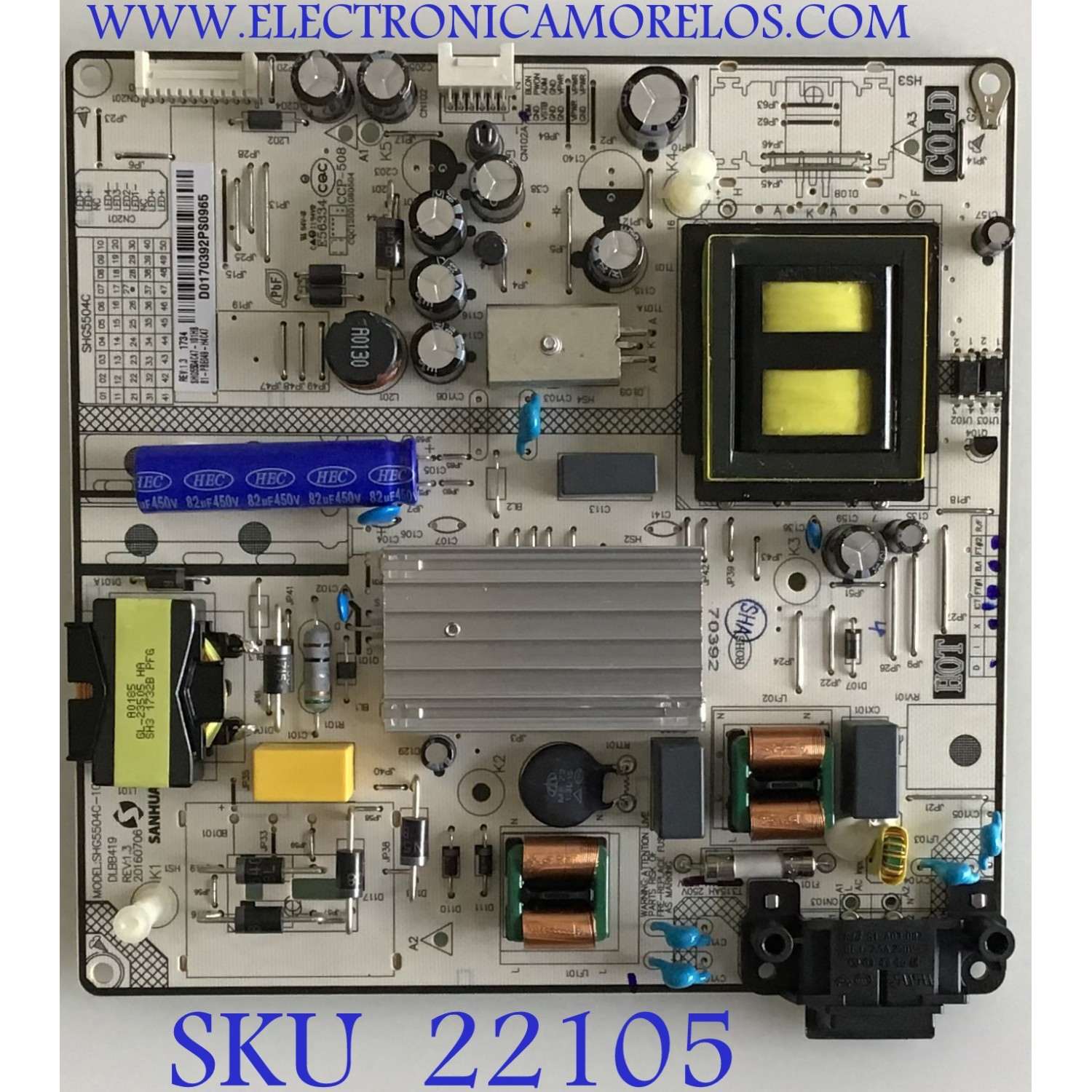 FUENTE DE PODER PARA TV TCL / NUMERO DE PARTE 81-PBE049-H4C47 / SHG5504C-101H / DLBB419 / SHG5504C47-101HB / CQC12001080504 / 20160706