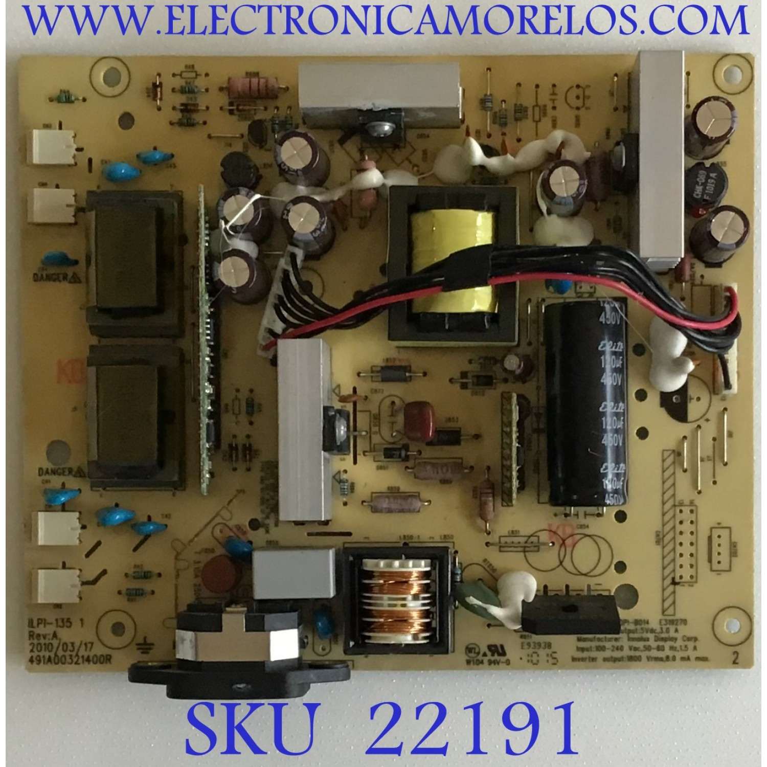 FUENTE DE PODER PARA MONITOR HP / 794341400A00R / 491A00321400R / ILIP-135 1 / PANEL LM230WF1 (TL)(F1) / MODELO 2310M