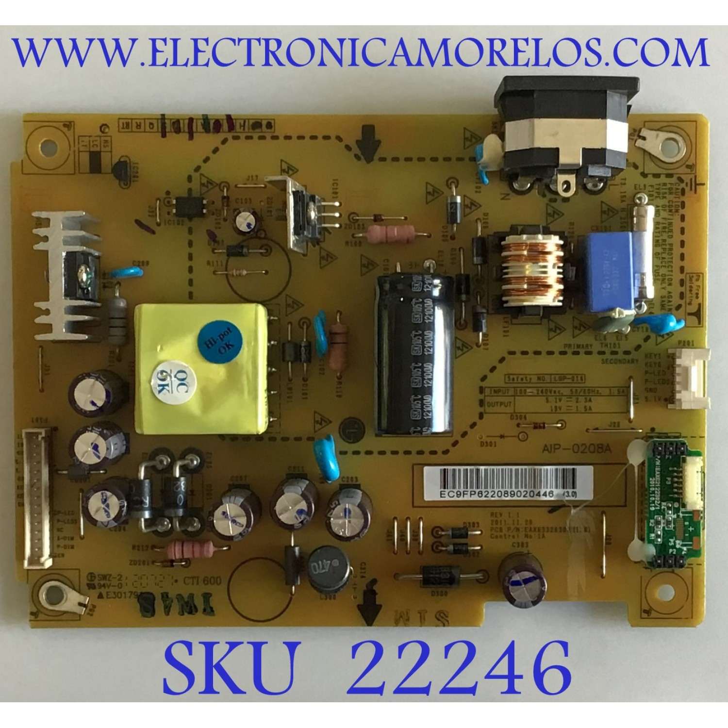 FUENTE DE PODER PARA MONITOR LG / EAY622089020 / EAX63326303(1.09 / 622089020 / PANEL LM230WF3 (SL)(E1) / MODELO IPS235V-BNX.AUSHRSN