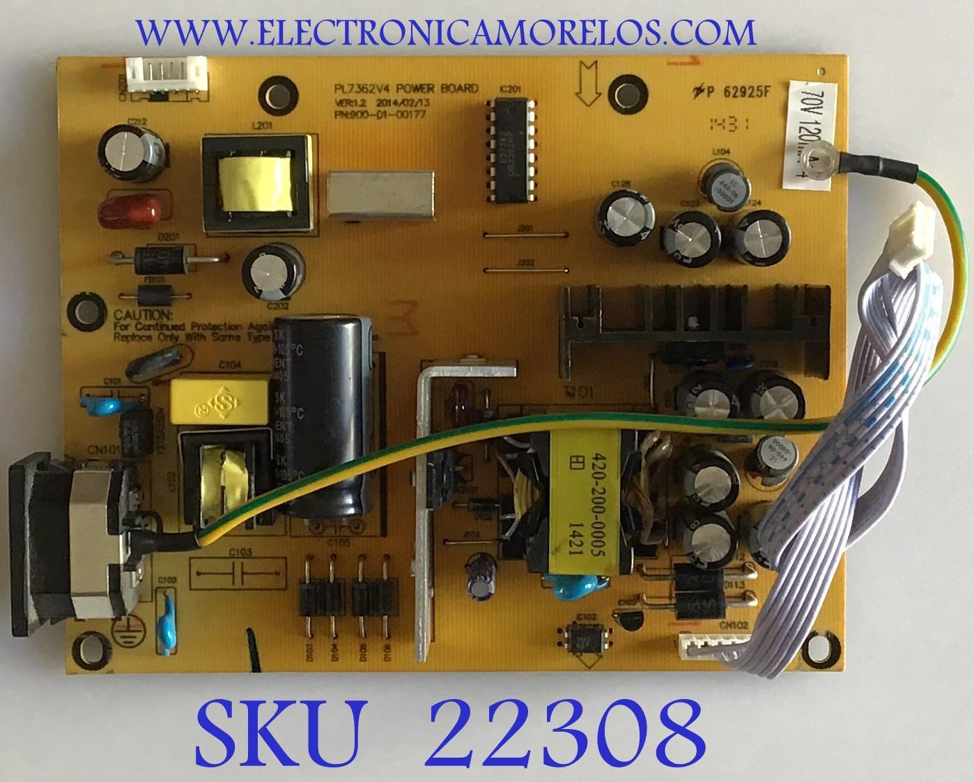 FUENTE DE PODER PARA MONITOR SCEPTRE / 44434N74801022 / 900-01-00177 / PL7362V4 / MODELO E275W-19208A