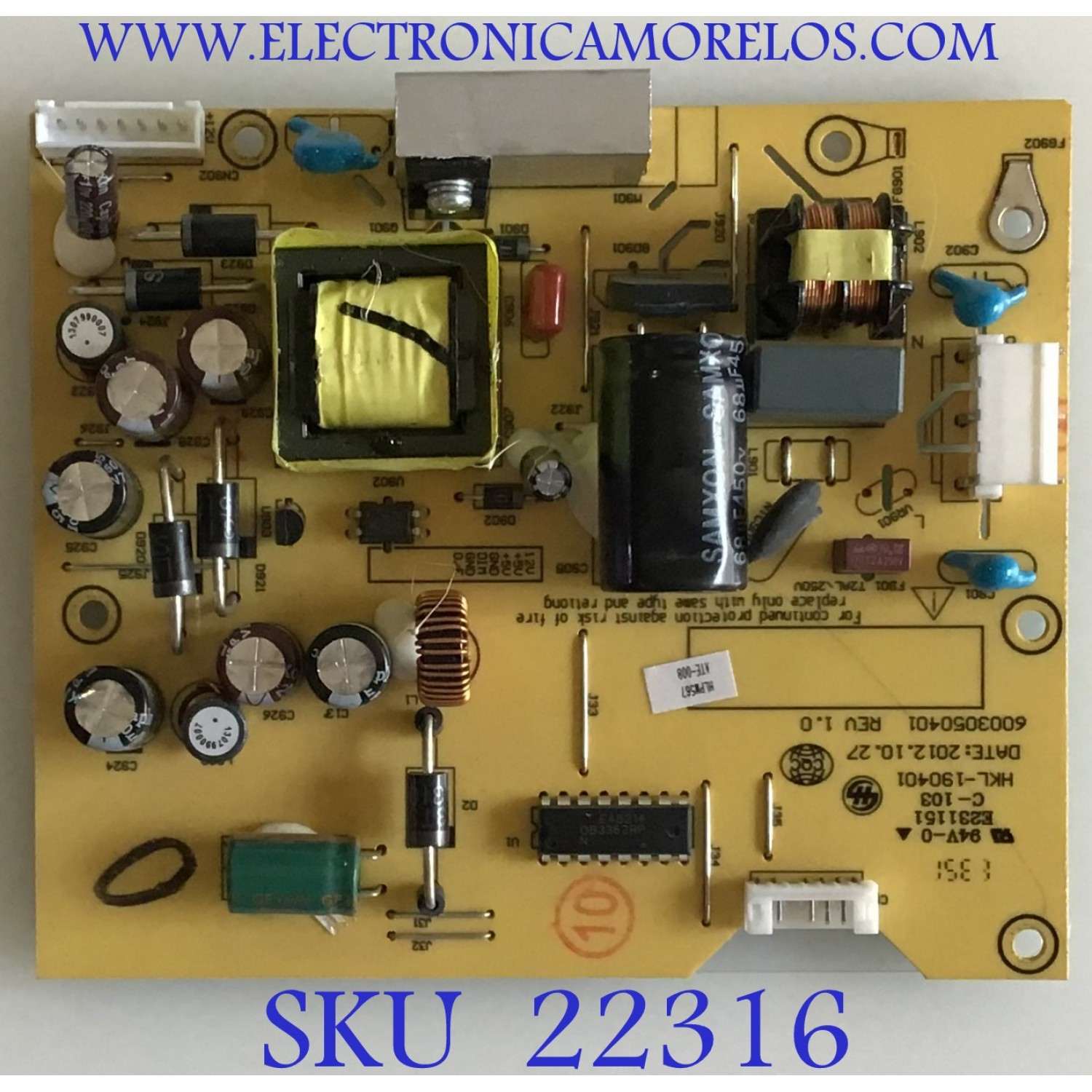 FUENTE DE PODER PROSCAN / HKL-190401 / 6003050401 / 40104591 / PANEL HK185WLEDM-DH99H / MODELO PLEDV1945A-D