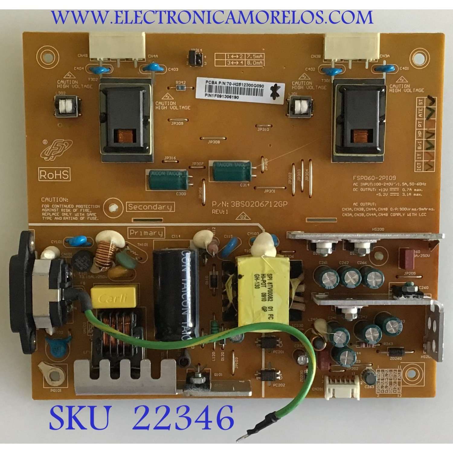 FUENTE DE PODER PARA MONITOR HANNSPRE / 70-H2512300G090 / FSP060-2PI09 / 3BS0206712GP / PANEL HSD250MUW2-A00 REV:1 / MODELO HF257HPB
