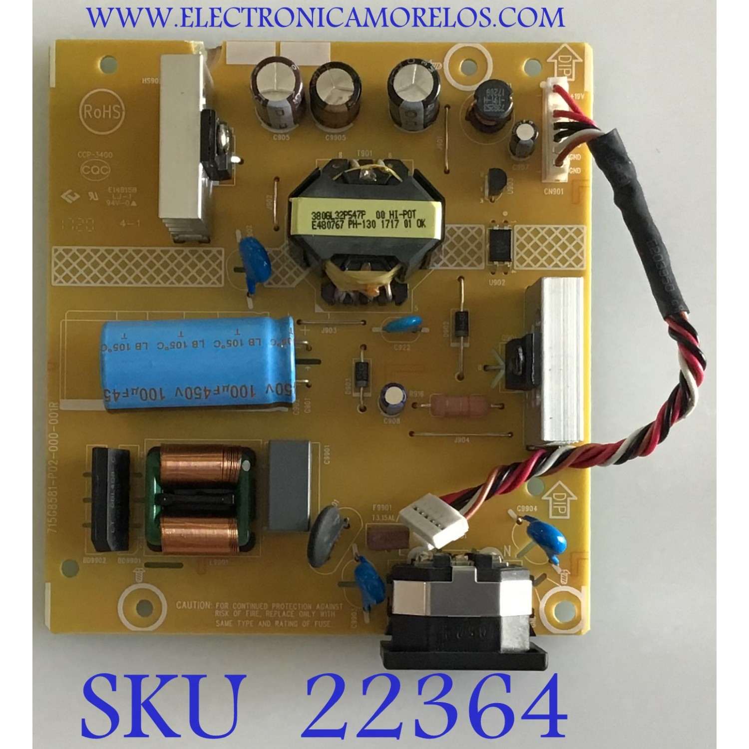 FUENTE DE PODER PARA MONITOR LENOVO / GC431GQCR / 715G8581-P02-000-001R / (Q)GC431GQCR / PANEL LTM240CL08 / MODELO A16240WT0