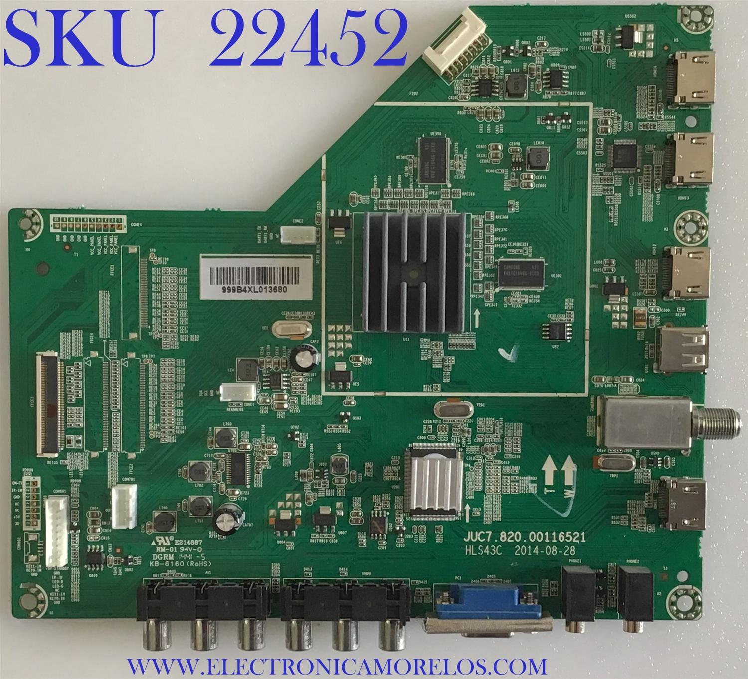 MAIN PARA TV CHANGHONG / 999B4X / JUC7.820.00116521 / PANEL V420DK1-KS1 REV.C8 / MODELO UD42YC5500UA
