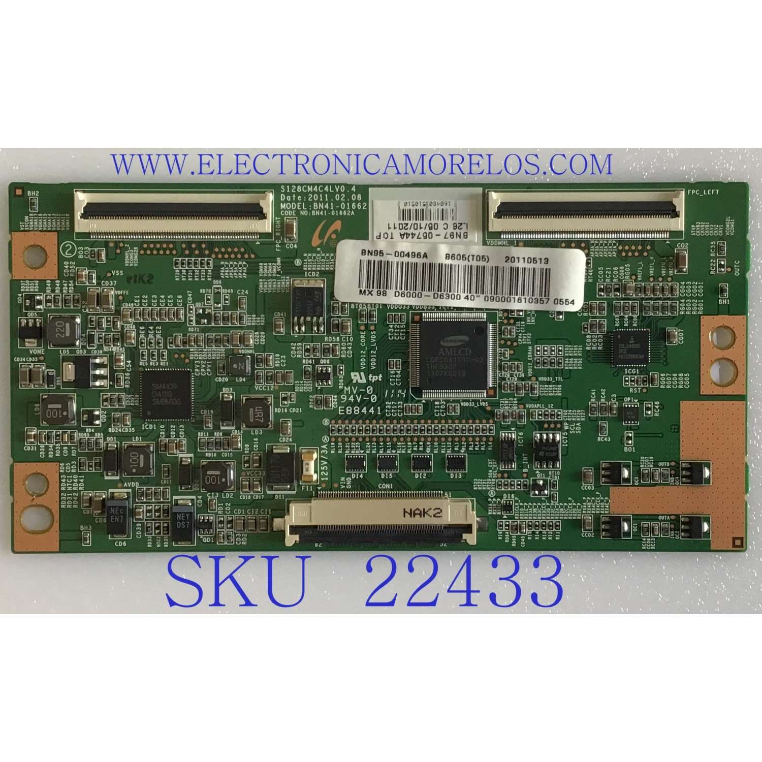 T-CON PATA TV SAMSUNG / BN95-00496A / BN41-01662A / BN97-05744A / PANEL LTJ400HF1-J / MODELO UN40D6000SFXZA H302