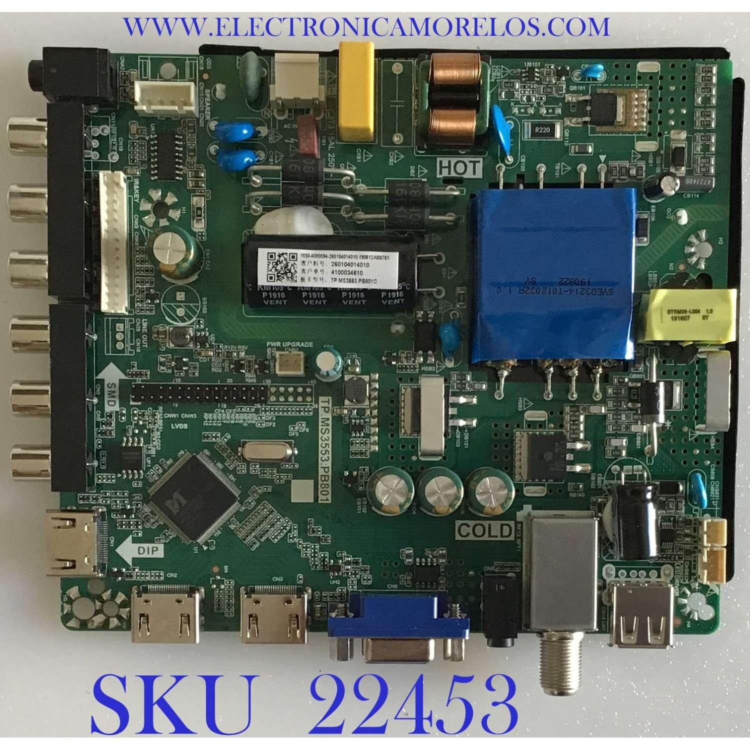 MAIN FUENTE ((COMBO)) PARA TV RCA / 260104014010 / TP.MS3553.PB801 / N19061232 / 4100034610 / PANEL HK395WLEDM-CHB8H / V400HJ6-PE1 / MODELO TR4038-G