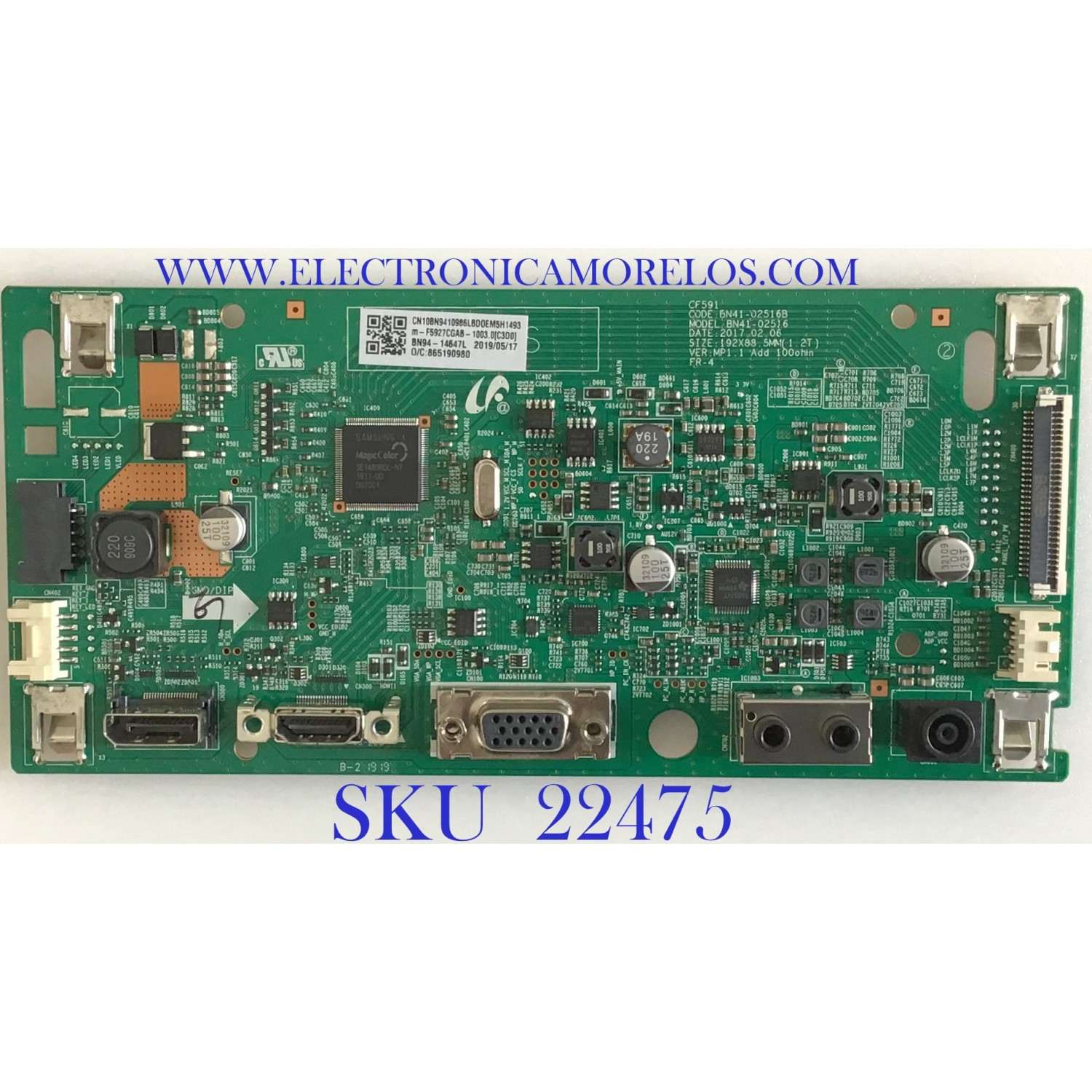 MAIN PARA MONITOR SAMSUNG  / BN94-14647L / BN41-02516B / PANEL CY-PK270BNLV7F / MODELO LC27F591FDNXZA FD08