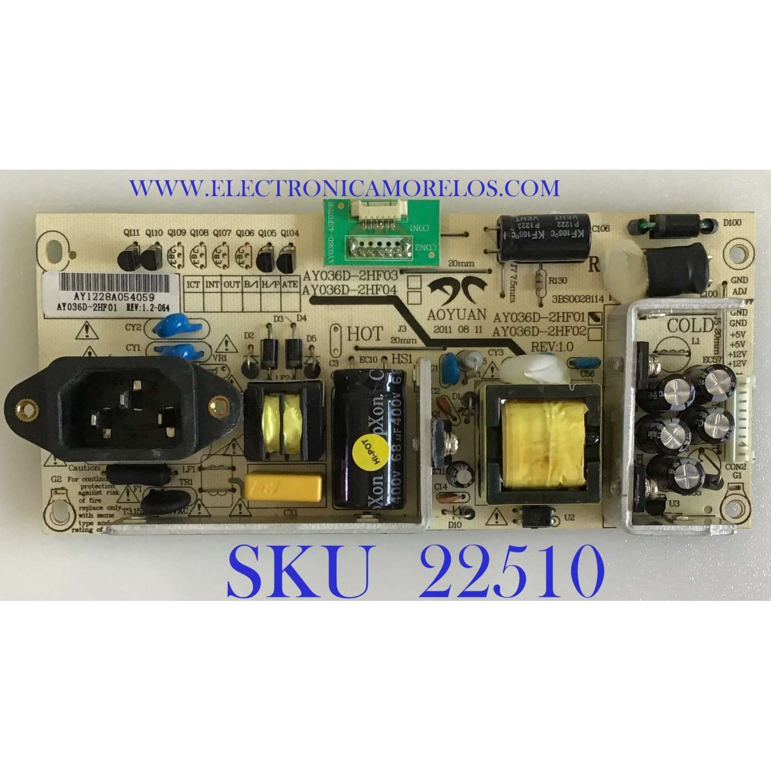 FUENTE DE PODER PARA TV COBY / AY036D-2HF01 / AY036D-2HF01 / PANEL LC230EUE (TD)(A1) / MODELO LEDTV2326