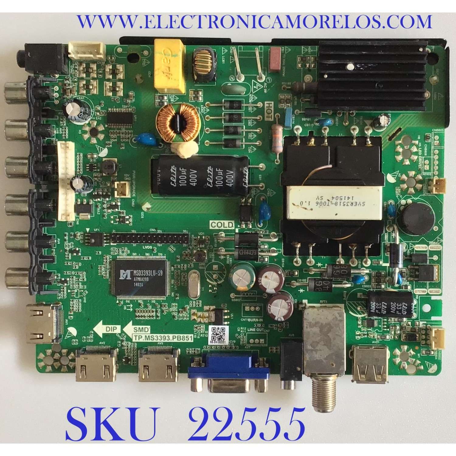 MAIN FUENTE PARA TV PROSCAN / T201404023 / TP.MS3393.PB851 / 142123332031 / N14040965 / PANEL CN32DA726 / MODELO PLDED3273A