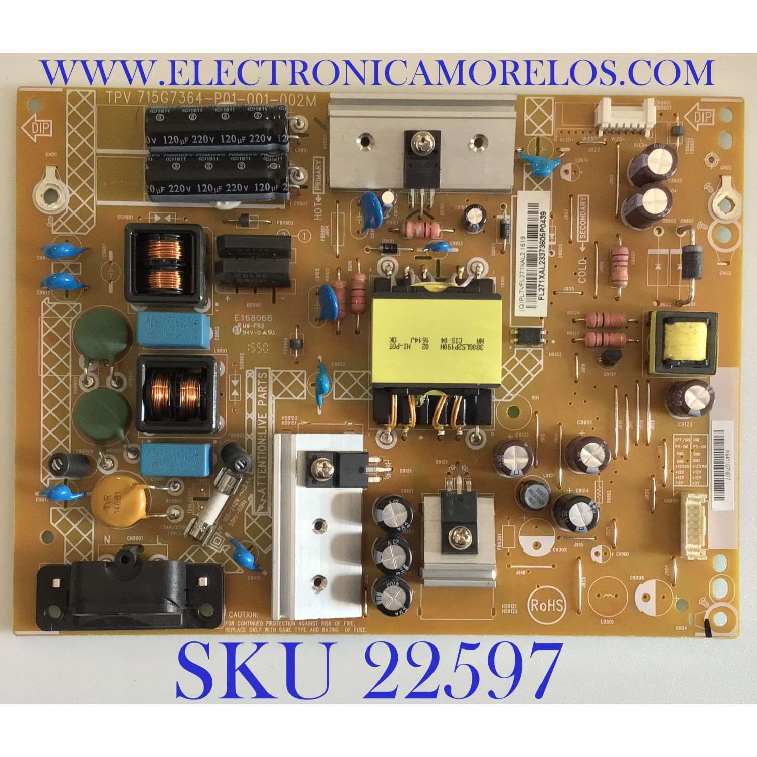 FUENTE DE PODER PARA TV VIZIO / PLTVFL271XAL2 / 715G7364-P01-001-002M/  (Q)PLTVFL271XAL2 / PANEL TPT315B5-WHBN0.K REV:S5941J / MODELO E32H-D1 LTTUUEBS