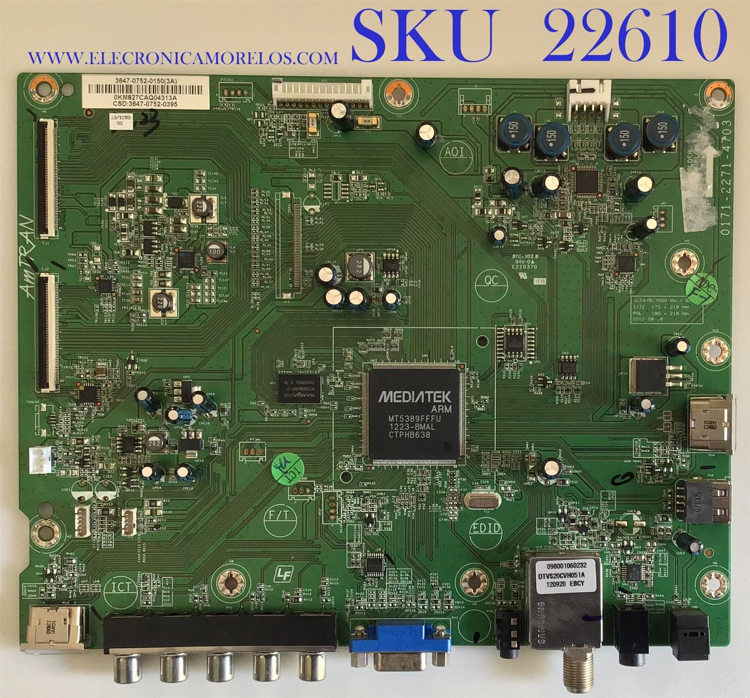 MAIN PARA TV JVC / 3647-0752-0150 / 0171-2271-4703 / 3647-0752-0395 / PANEL LC470EUG (RD)(V2) / MODELO JLE47BC3500