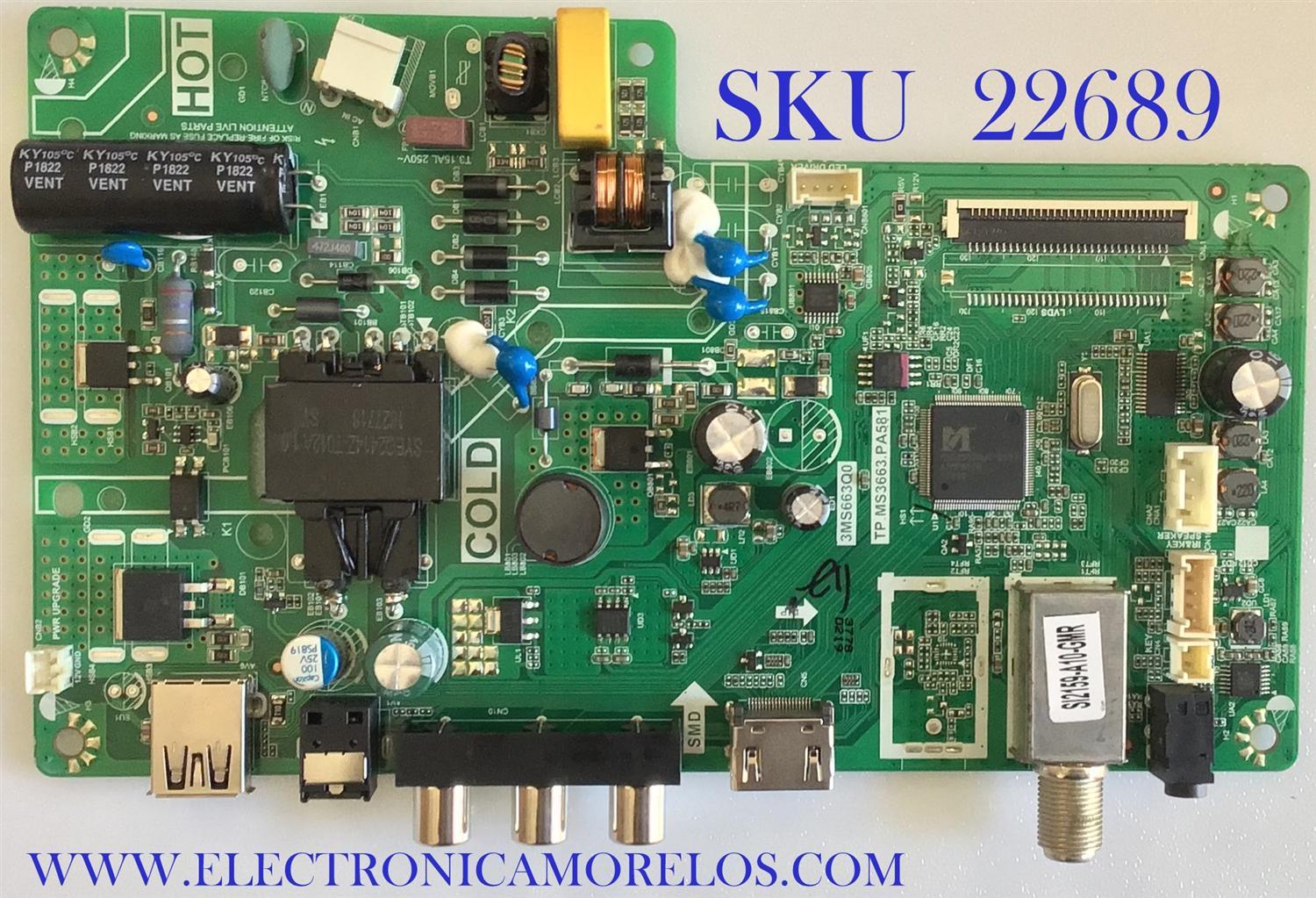 MAIN FUENTE PARA TV TCL / B18073778 / TP.MS3663.PA581 / 3MS663Q0 / 02-SV863A-C032000 / 22D1280 / ESTA TARJETA ES CHINA Y ES UTILIZADA EN DIFERENTES MARCAS Y MODELOS / ENTRAR A DESCRIPCIÓN DEL PRODUCTO