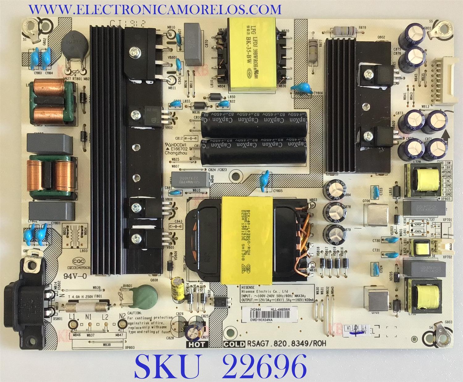 FUENTE DE PODER PARA TV HISENSE / SHARP / NUMERO DE PARTE 242444 / RSAG7.820.8349/ROH / HLL-4465WK / PANEL HD580S1U02-L1 / DISPLAY V580DJ4-QE1 REV.C2 / MODELOS LC-58Q7370U / 58R6E 58A6100UWR / 58RGE / 58R7E1 / 58R6000FM / 58H6500E / 58H6550E