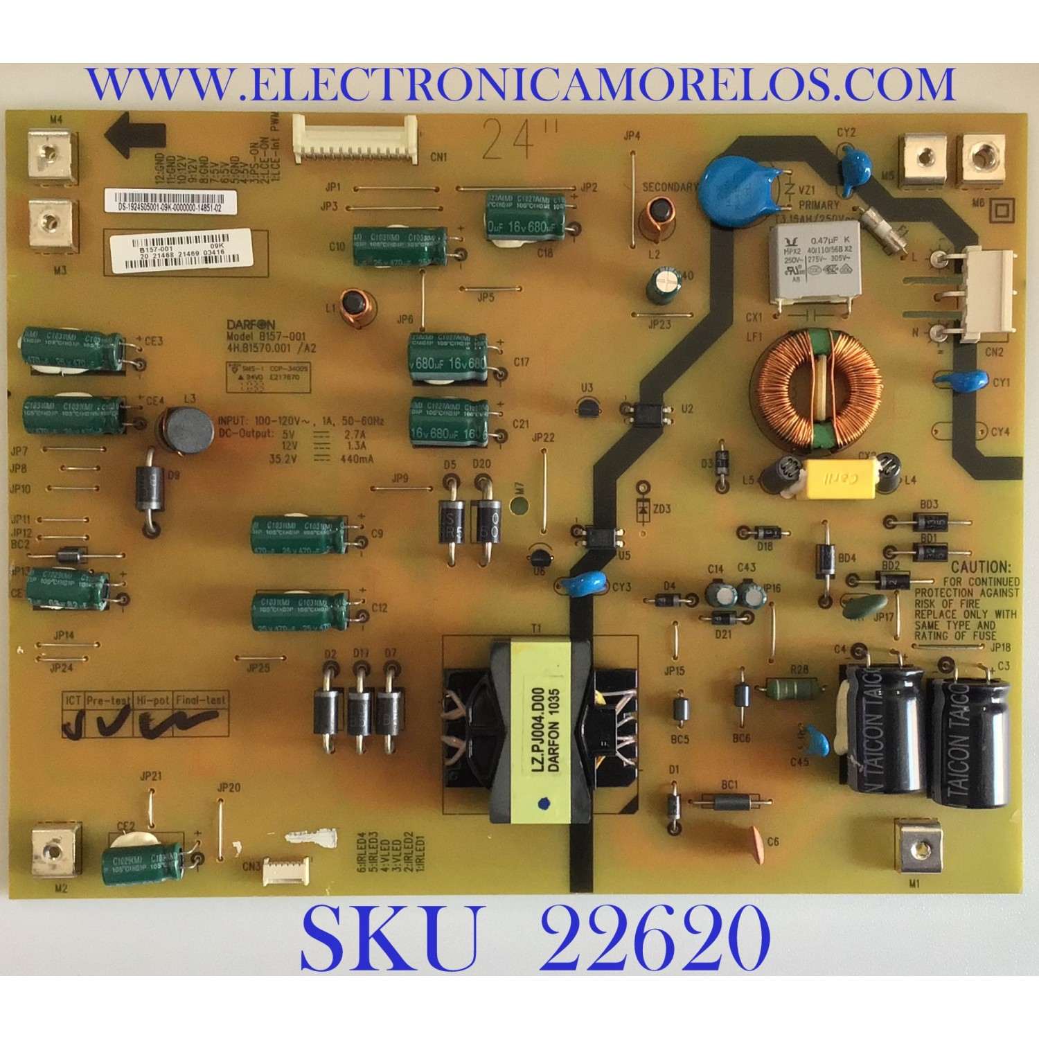 FUENTE DE PODER PARA MONITOR DYNEX / DS-1924S05001 / 4H.B1570.001 / B157-001 / PANEL M240HW01 V.B / MODELO DX-24E150A11
