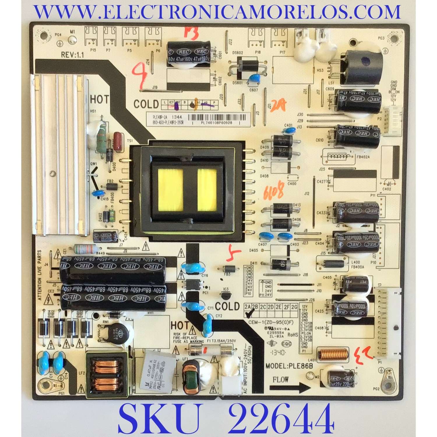 FUENTE DE PODER PARA TV VIEWSONIC / PLE48P-2A / PLE586B / 860-AS0-PLE48P2-260R / PANEL T320HVN01.2 / MODELO VT3200-L