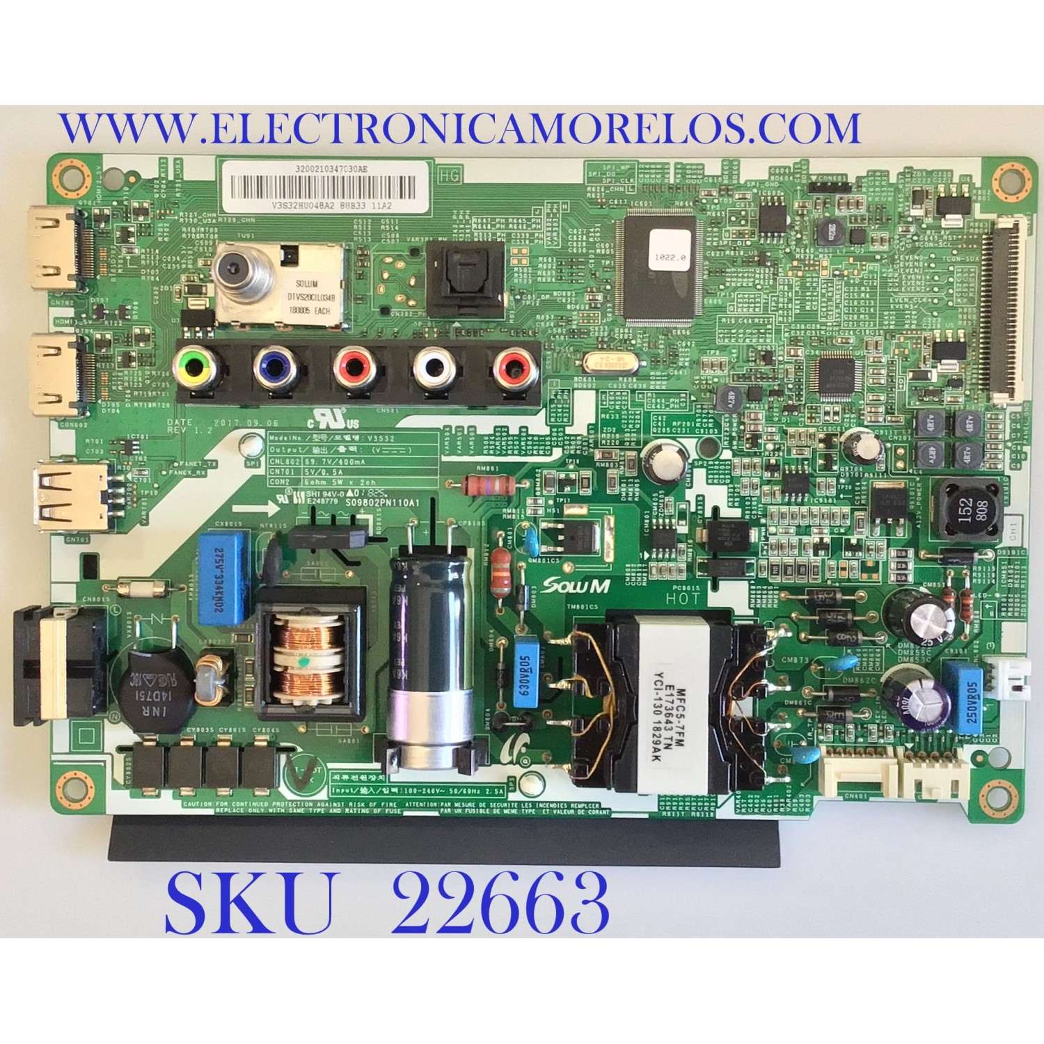 MAIN FUENTE PARA TV SAMSUNG / V3S32HU048A2 / S09802PN110A1 / 3200210347030AE / MODELO UN32J4000CF