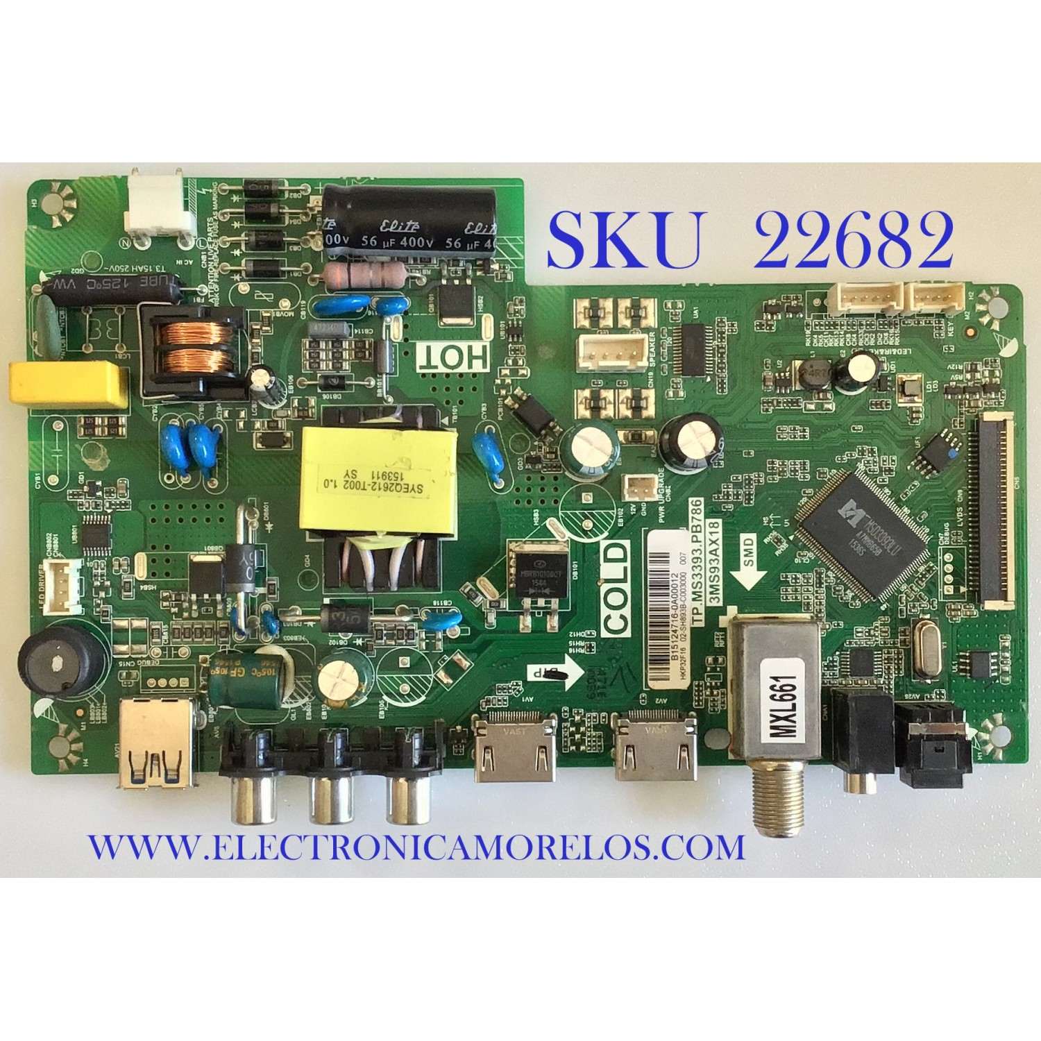 MAIN FUENTE PARA TV HKPRO / B15124716 / TP.MS3393.PB786 / 3MS93AX18 / 02-SH893B-C003000 / MODELO HKP32F16 / ESTA TARJETA ES CHINA Y ES UTILIZADA EN DIFERENTES MARCAS Y MODELOS / ENTRAR A DESCRIPCIÓN DEL PRODUCTO