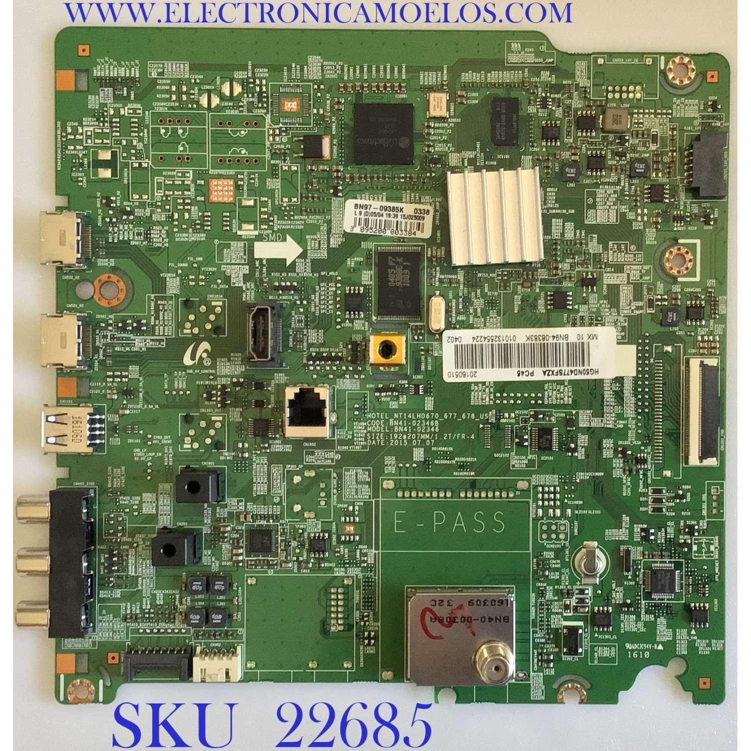 MAIN PARA TV SAMSUNG / BN94-08383K / BN97-09385K / 20160510 / PANEL CY-JJ050BGNV1H / MODELO HG50ND477SF