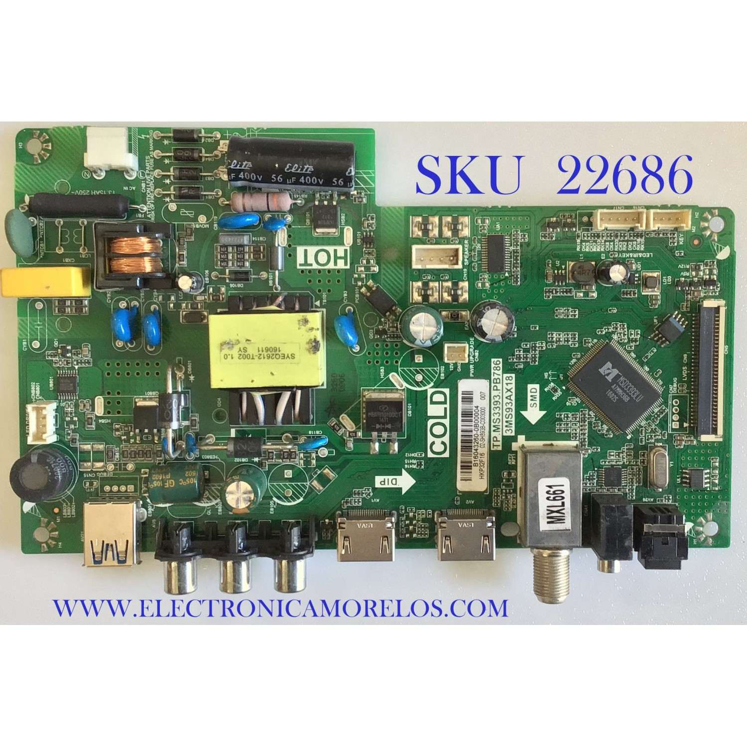 MAIN FUENTE PARA TV HKPRO / B16043260 / TP.MS3393.PB786 / 3MS93AX18 / 02-SH893B-C003000 / MODELO HKP32F16 / ESTA TARJETA ES CHINA Y ES UTILIZADA EN DIFERENTES MARCAS Y MODELOS / ENTRAR A DESCRIPCIÓN DEL PRODUCTO