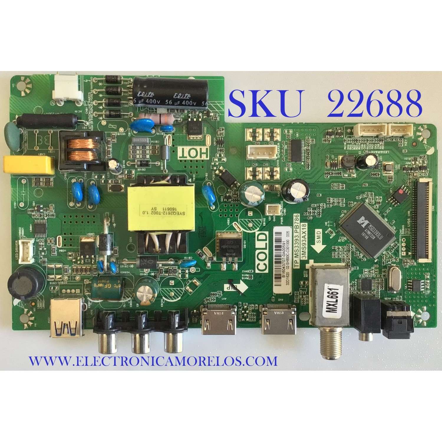 MAIN FUENTE PARA TV TCL / B16043707 / TP.MS3393.PB786 / 3MS93AX18 / 02-SH893C-C00100 / 32D1620  / ESTA TARJETA ES CHINA Y ES UTILIZADA EN DIFERENTES MARCAS Y MODELOS / ENTRAR A DESCRIPCIÓN DEL PRODUCTO