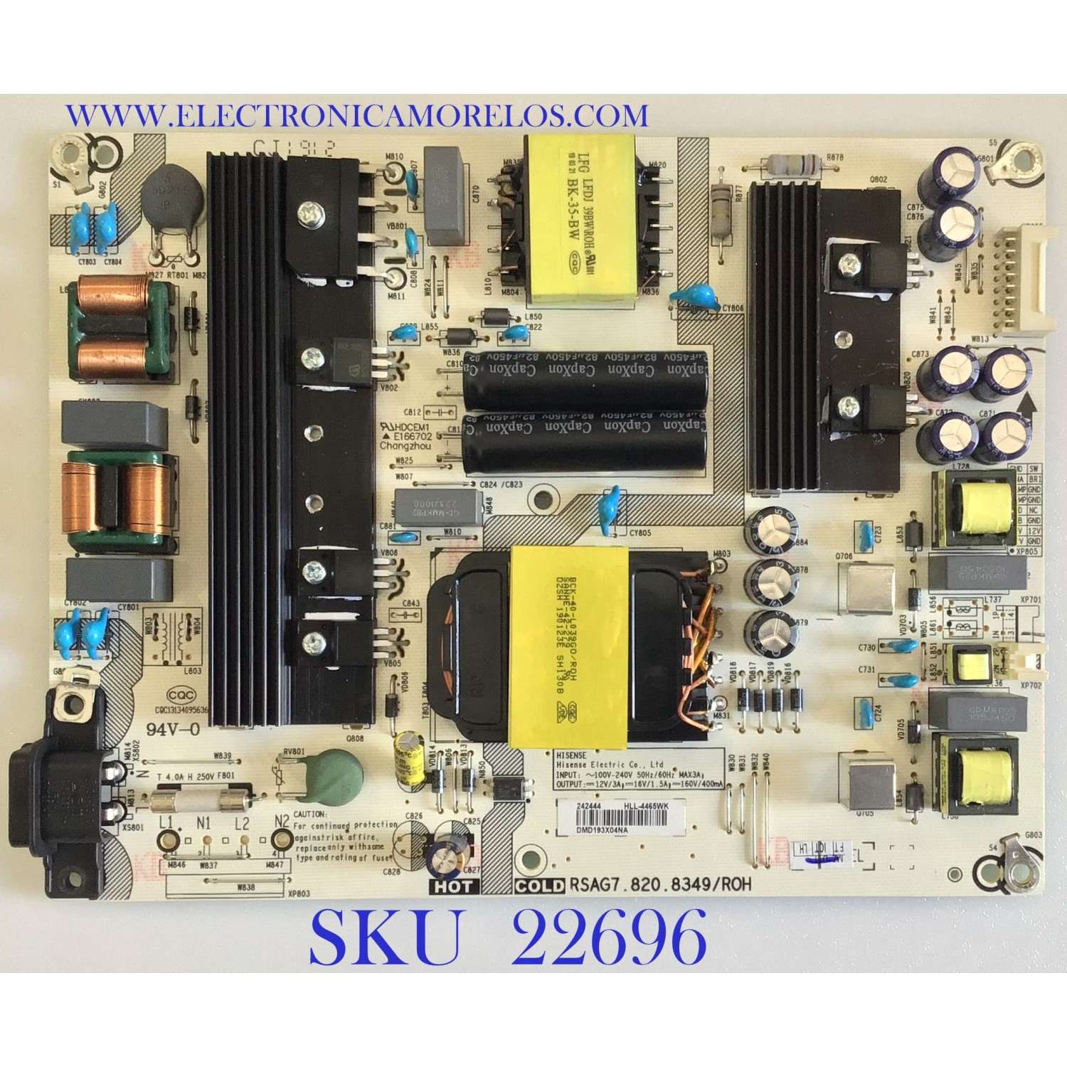FUENTE DE PODER PARA TV HISENSE / SHARP / NUMERO DE PARTE 242444 / RSAG7.820.8349/ROH / HLL-4465WK / PANEL HD580S1U02-L1 / DISPLAY V580DJ4-QE1 REV.C2 / MODELOS LC-58Q7370U / 58R6E 58A6100UWR / 58RGE / 58R7E1 / 58R6000FM / 58H6500E / 58H6550E
