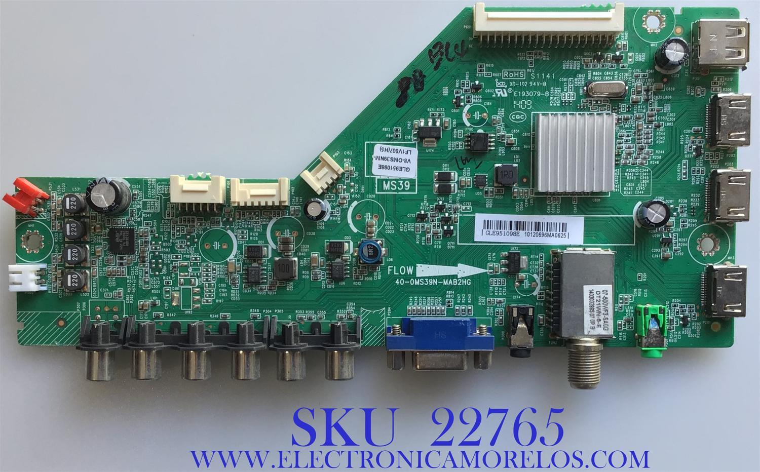 MAIN PARA TV EKT / GLE951098E / 40-0MS39N-MAB2HG / V8-OMS39NM-LF1V007(H5) / PANEL LVF480CS0T E4 / MODELO LEKT48B2610 / ESTA TARJETA ES CHINA Y ES UTILIZADA EN DIFERENTES MARCAS Y MODELOS / ENTRAR A DESCRIPCIÓN DEL PRODUCTO