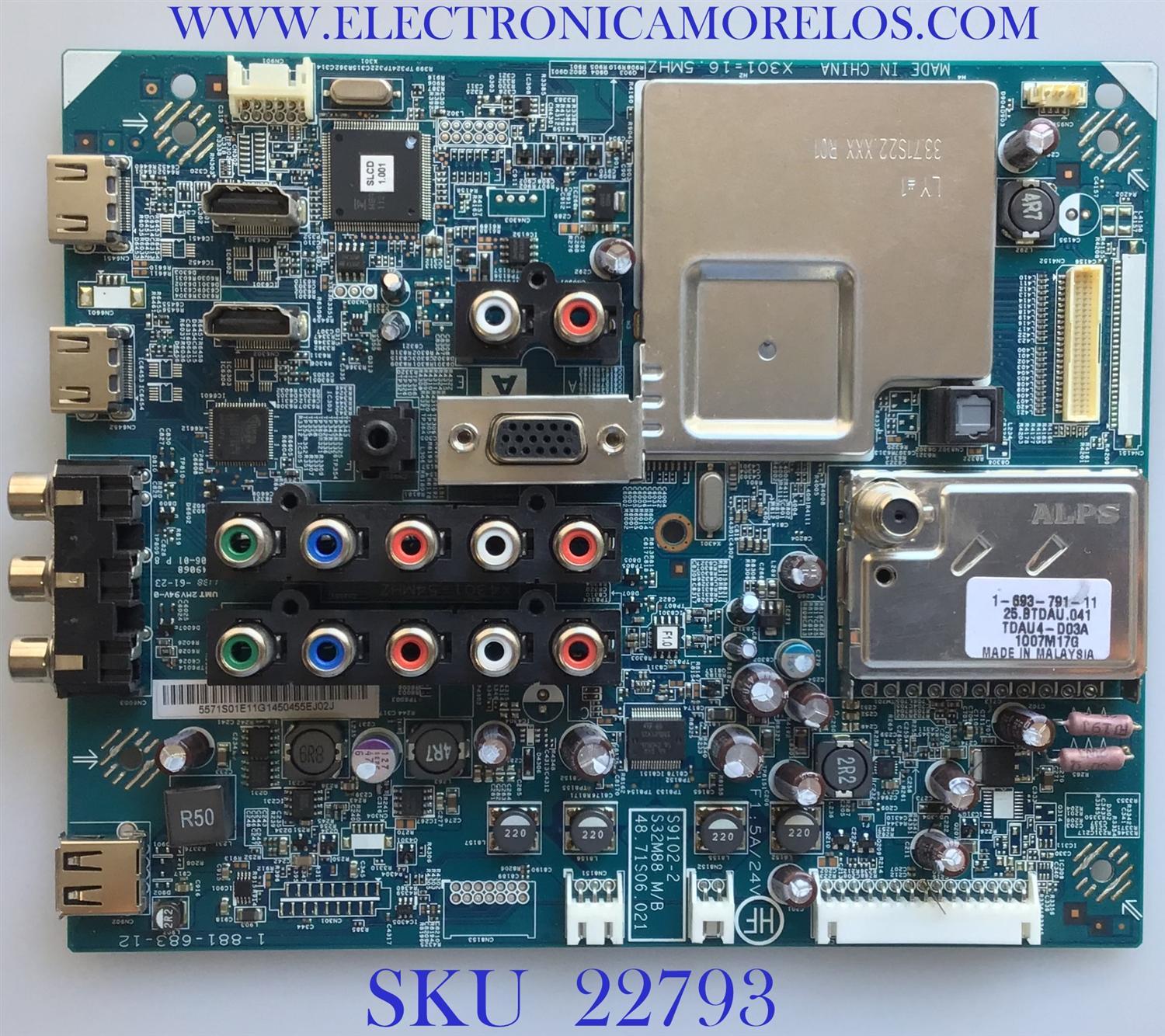 MAIN PARA TV SONY / 55.71S01.E11 / 1-881-683-12 / S9102-2 / 48.71S06.021 / PANEL LTW460HQ02 / MODELOS KDL-46NX810