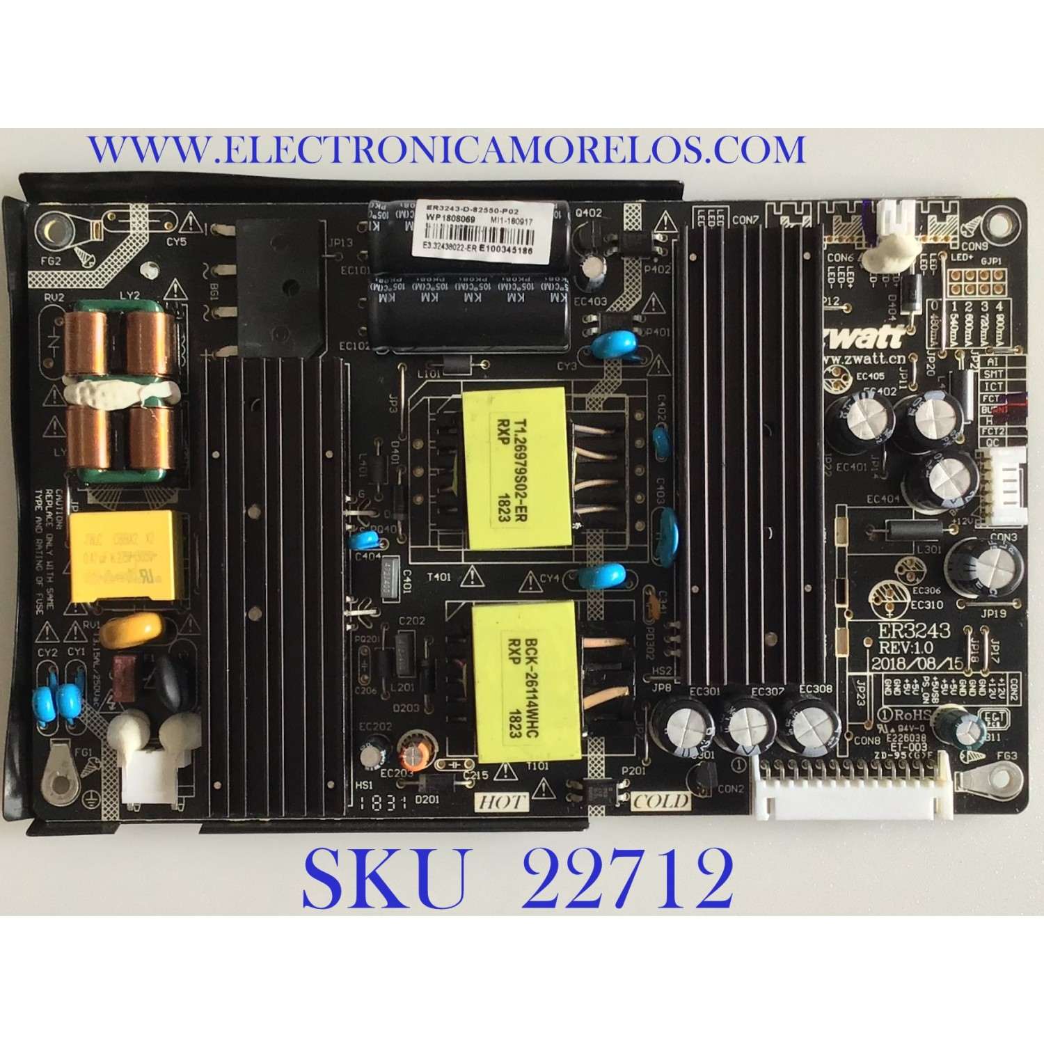 FUENTE DE PODER PARA TV MEMOREX / ER3243-D-82550-P02 / ER3243 REV:10 / MI1-180917 / MODELO MTSU5078B