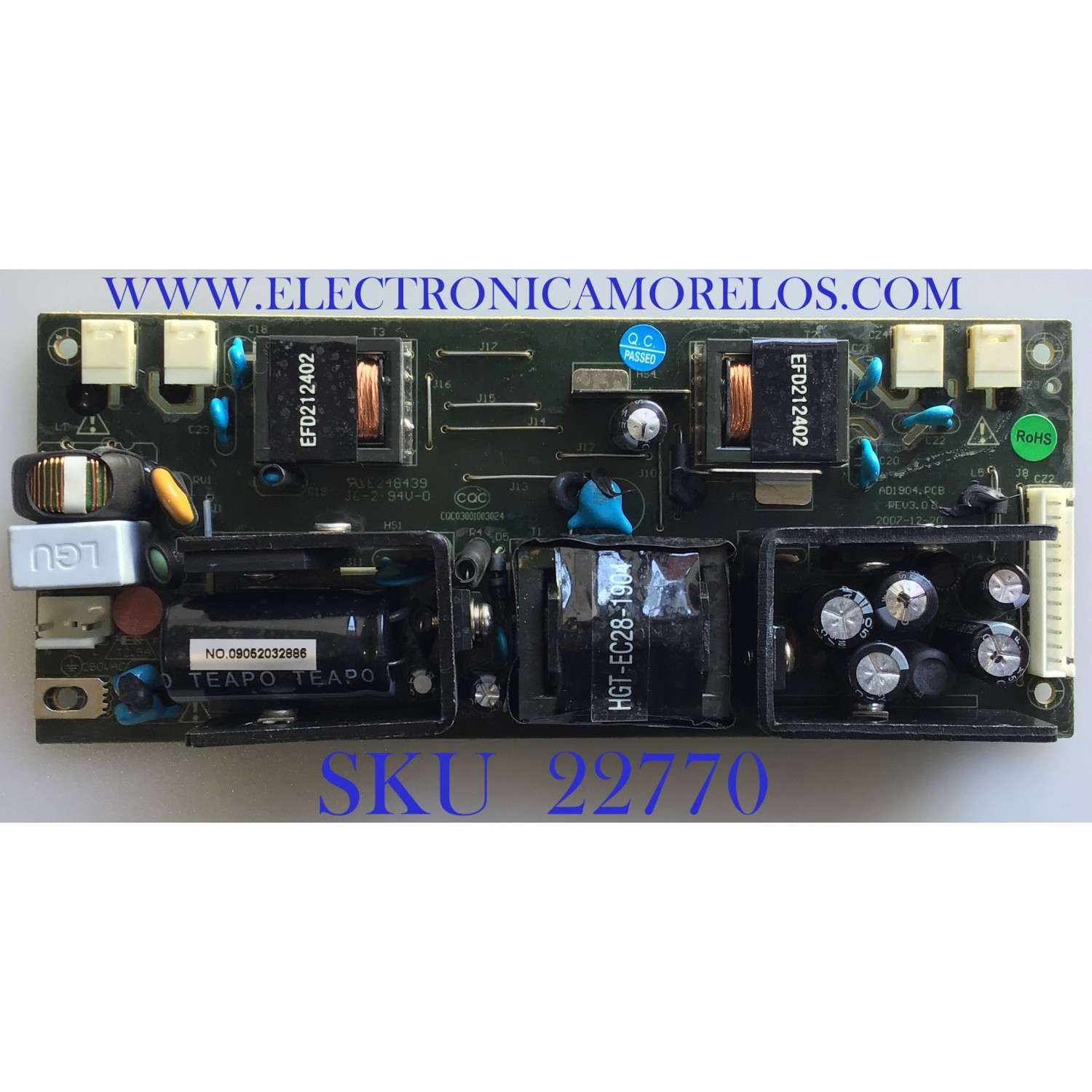 FUENTE DE PODER PARA TV VIEWSONIC / 9052032886 / CQC03001003024 / AD1904.PCB / MODELO N2201W