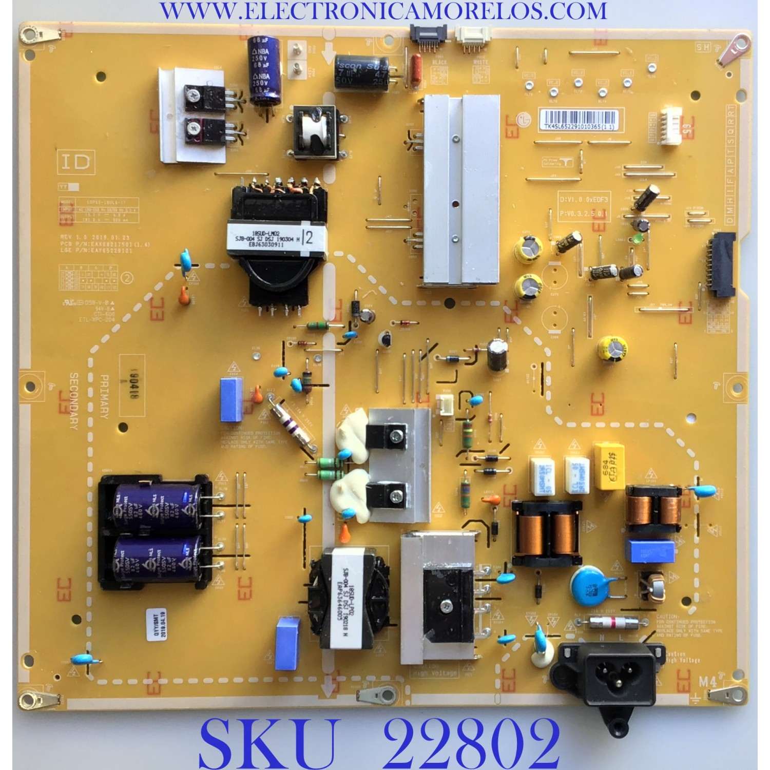 FUENTE DE PODER PARA TV LG / EAY65229101 / EAX68217501 (1.4) / 65229101 / PANEL LD650EQE (FJ)(A1) / MODELO 65UH5E-BJ.AUSLLJM