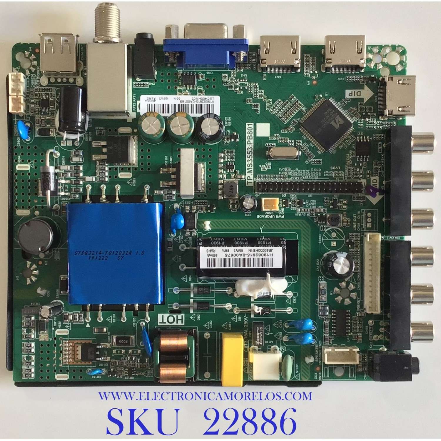 MAIN FUENTE PARA TV KC / H19082615 / GP.MS3553:PB801 / H19082615-0A00169 /JE400D3HE1N / 01.05000602 / PANEL LSC400HN02 / MODELO KC40V2 / ESTA TARJETA ES CHINA Y ES UTILIZADA EN DIFERENTES MARCAS Y MODELOS / ENTRAR A DESCRIPCIÓN DEL PRODUCTO