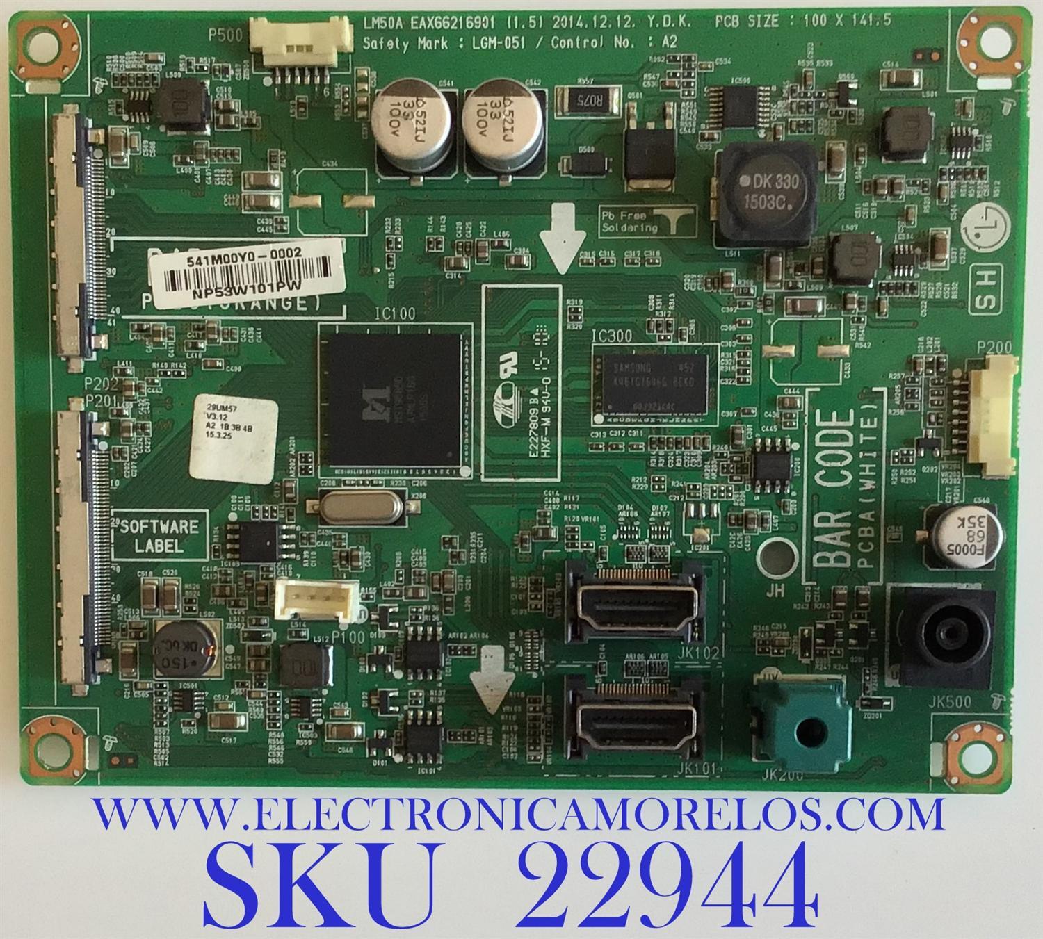 MAIN PARA MONITOR LG / EAX66216901 / EAX66216901 (1.5) / 541M00Y0-0002 / NP53W101PW / PANEL LM290WW2(SS)(A1) / MODELO 29UM57-PE.AUSKRPN