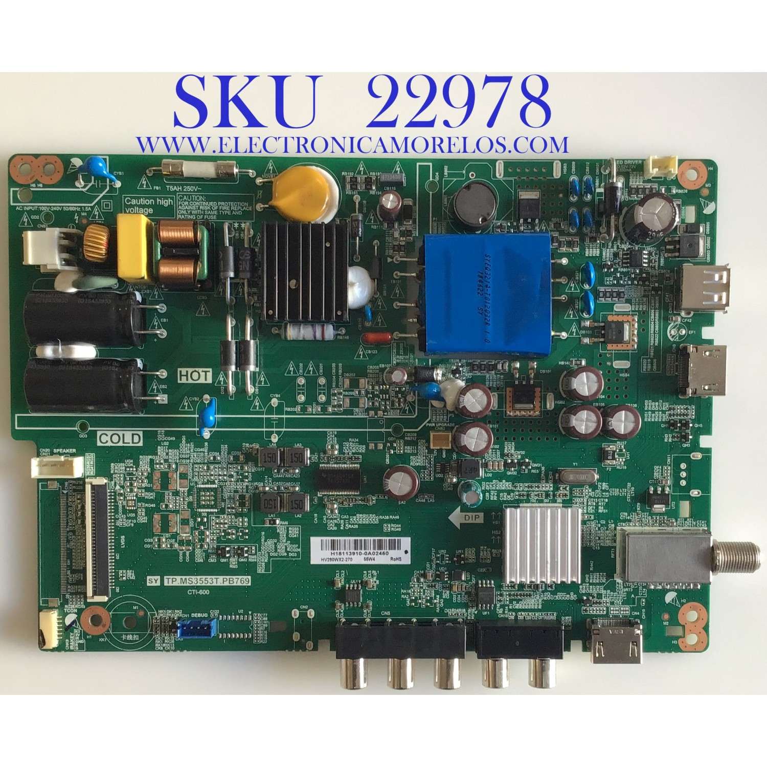 MAIN FUENTE PARA TV LG / 60101-00984 / TP.MS3553T.PB769 / 4300011019 / 20170513 / H18113910-0A02450 / PANEL BOEI280WX1 / MODELO 28LJ400B-PU.CUSBLP