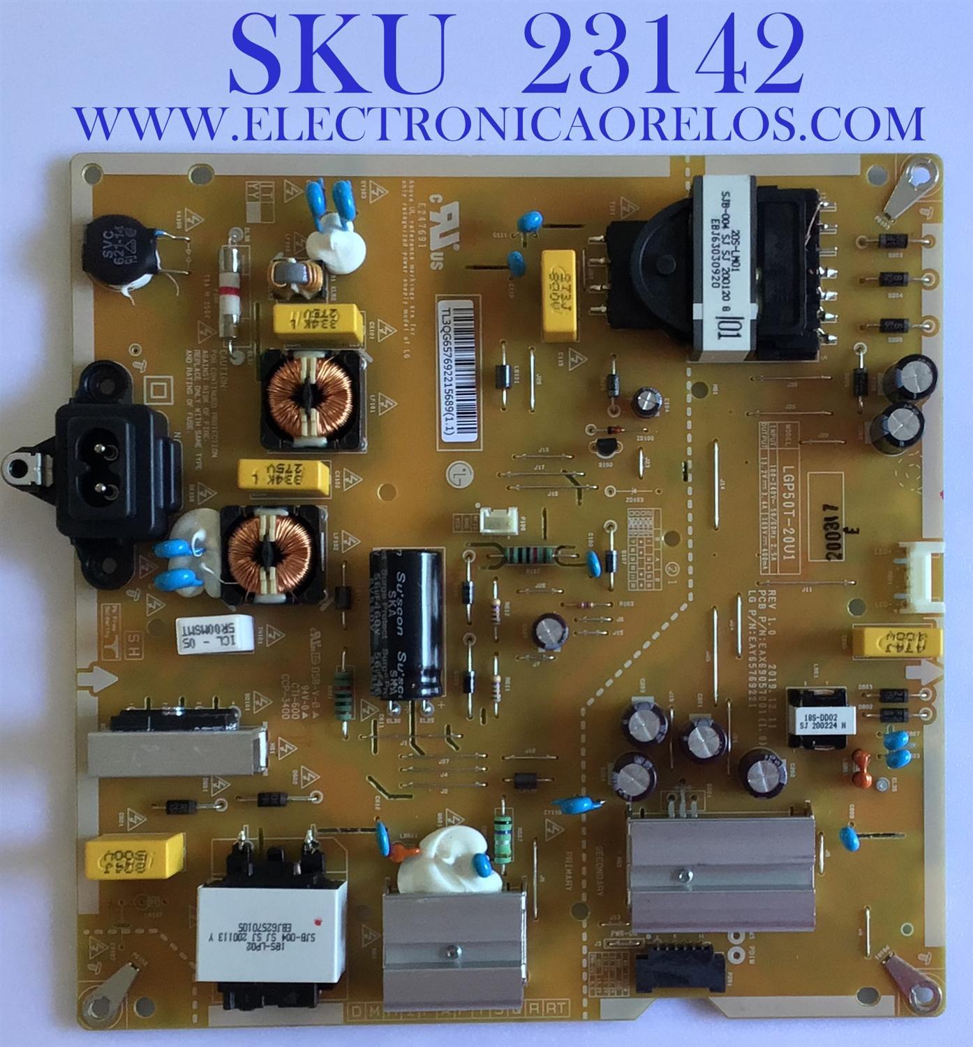 FUENTE DE PODER PARA TV LG / NUMERO DE PARTE EAY65769221 / EAX69057001(1.9) / 65769221 / LGP50T-20U1 / EAX69057001 / PANEL´S NC500DQG-VXHX3 / NC500DQG-VXHX5 / MODELOS 50UN7300AUD / 50UN7300PUF / 50UN7000PUC / 50UB7300AUD / 50UN6950ZUF