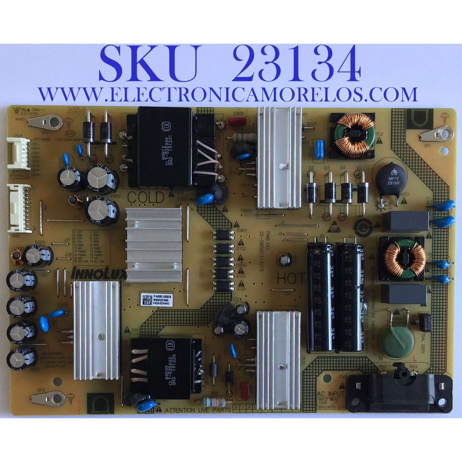 FUENTE DE PODER PARA TV VIZIO SMART TV 4K UHD HDR / NUMERO DE PARTE SHG4003A-247E / 25-DB5803-X215 / SHG4003A-247E V3.0 / P400D103DB / E217670 / CQC12001069876 / CCP-34005 / PANEL V400DJ2-D03 REV.C1 / MODELO V405-H19 / V405-H19 LINIZALW