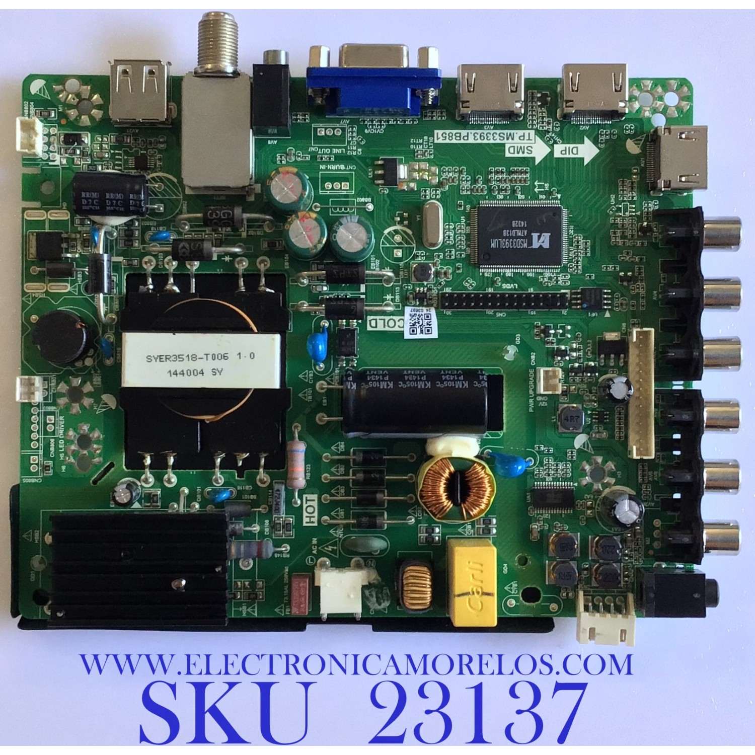 MAIN PARA TV WESTINGHOUSE / 34012724 / TP.MS3393.PB851 / N14100024 / N14100024-0A01135 / PANEL LC320TU3A / MODELO DWM32H1G1 / ESTA TARJETA ES CHINA Y ES UTILIZADA EN DIFERENTES MARCAS Y MODELOS / ENTRAR A DESCRIPCIÓN DEL PRODUCTO