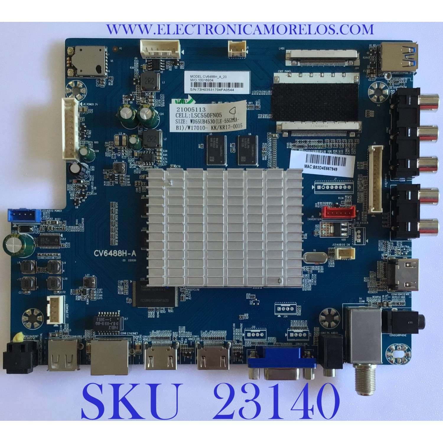 MAIN PARA TV ELEMENT / W17010-KK / CV6488H-A / 21005113 / WD55UB4530 / LE-55GDXA-B1 / 10016934 / 73H0353 / PANEL MD5512YTLU / MODELO E4SFT5517 K7G5M