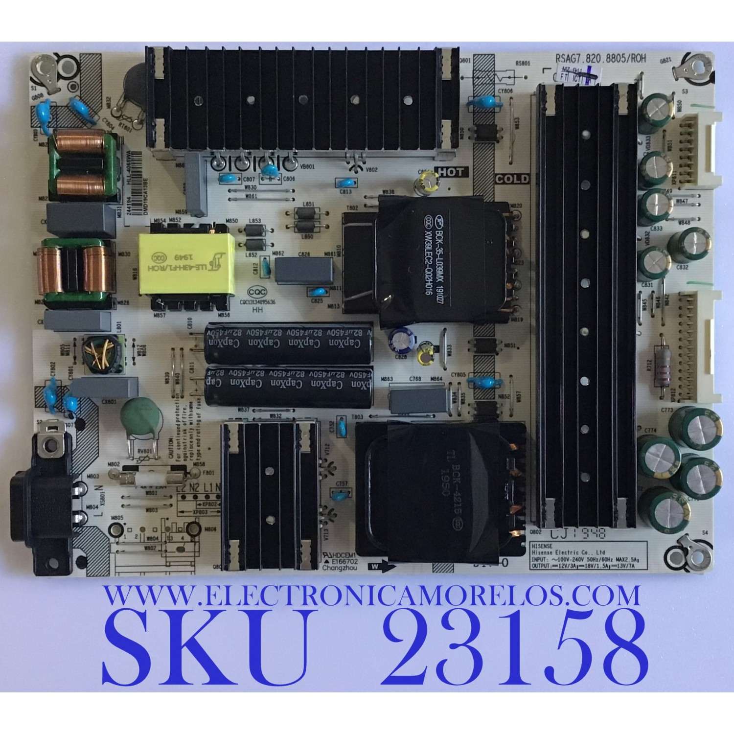 FUENTE DE PODER PARA TV HISENSE 4K (ANDROID) SMART TV / NUMERO DE PARTE 244194 / RSAG7.820.8805/ROH / HLL-4068WA / E166702 / CQC13134095636 / PANEL HD550V3U51-TAL3\S0\FJ\GM\ROH / MODELO 55H8F 55A6501EU